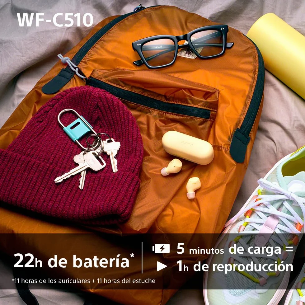 Sony WF-C510 Auriculares Inalámbricos IPX4 conexión multipunto modo sonido ambiente carga rápida 22h batería iOS Android Negro