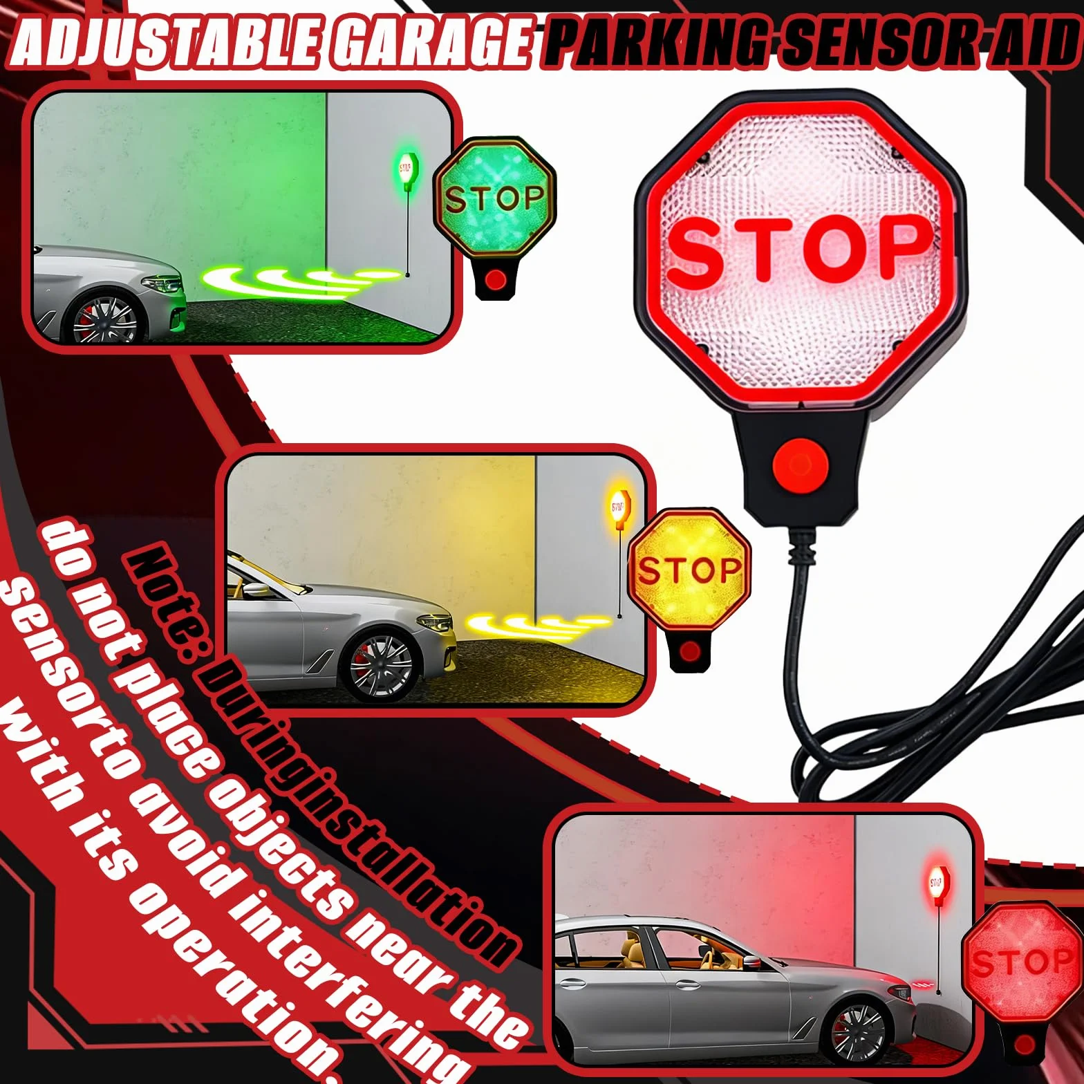Asistente De Aparcamiento Garaje, Sensor De Aparcamiento Ultrasónico con Señal Stop LED para Coche con Alarma Acústica Y Luz LED Detector De Distancia para Garaje Pared Protección Anticolisión