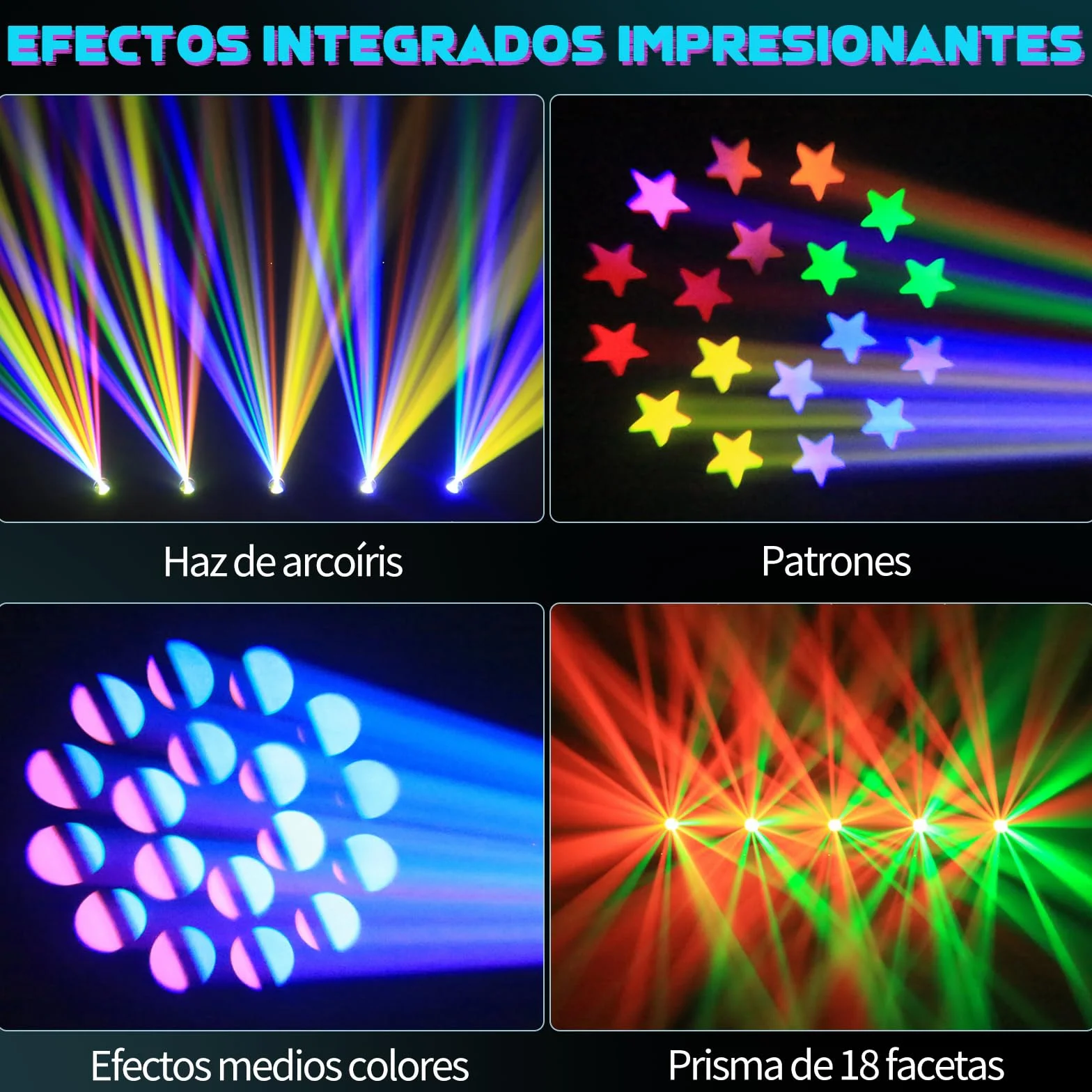4 piezas Cabeza Móvil LED 200W Beam Iluminación de Escenario 7+1 Colores12 Gobos con tira de luz 18 Prisma Foco Luces de Fiesta DMX512 para Fiesta Cumpleaños Bar Discoteca