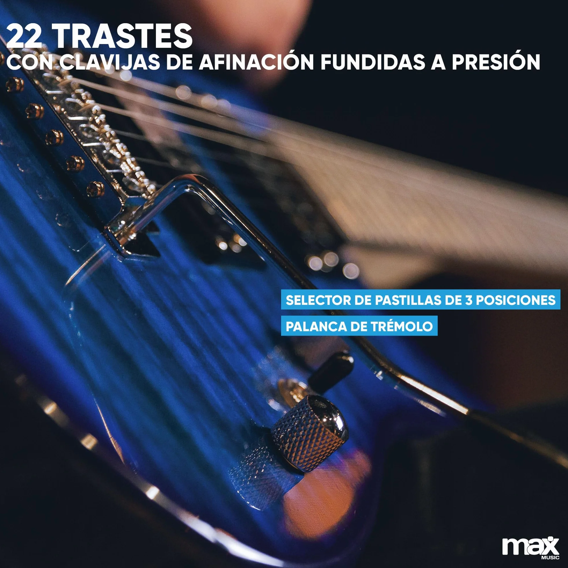 MAX GigKit Pack Guitarra Eléctrica Azul Oscuro Quilted con Amplificador 40W, Afinador, Funda, Correa y Juego de Cuerdas – Set de Iniciación Completo para Principiantes o Regalo Musical Perfecto