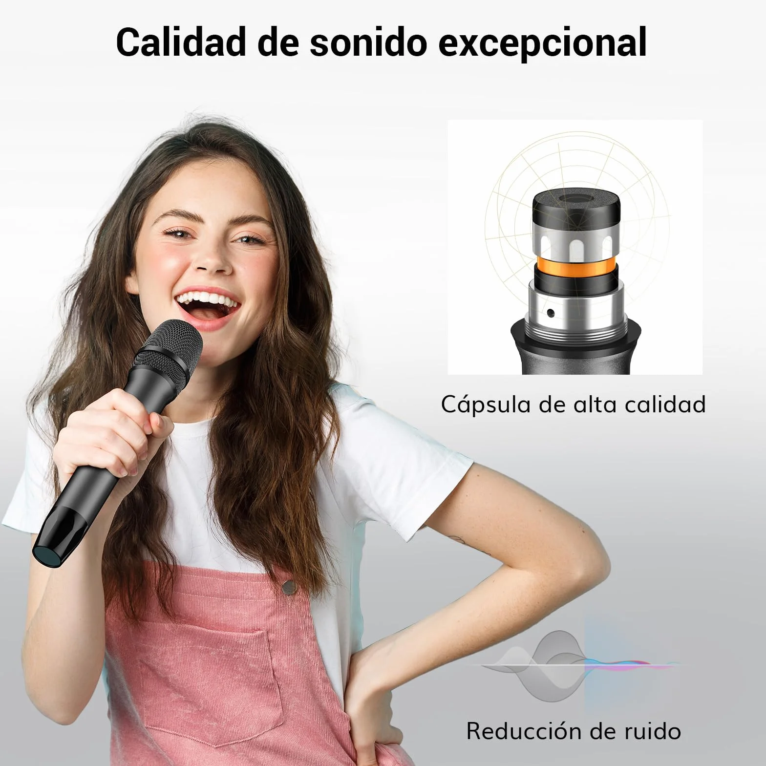TONOR Micrófonos inalámbricos, Micro de Mano Doble Dinámico, Karaoke Sistema de Mic con Receptor para Karaoke, KTV doméstico, DJ, Boda, Fiesta, Iglesia, 2x5 UHF Frecuencias Ajustables, 60M TW450 Gris