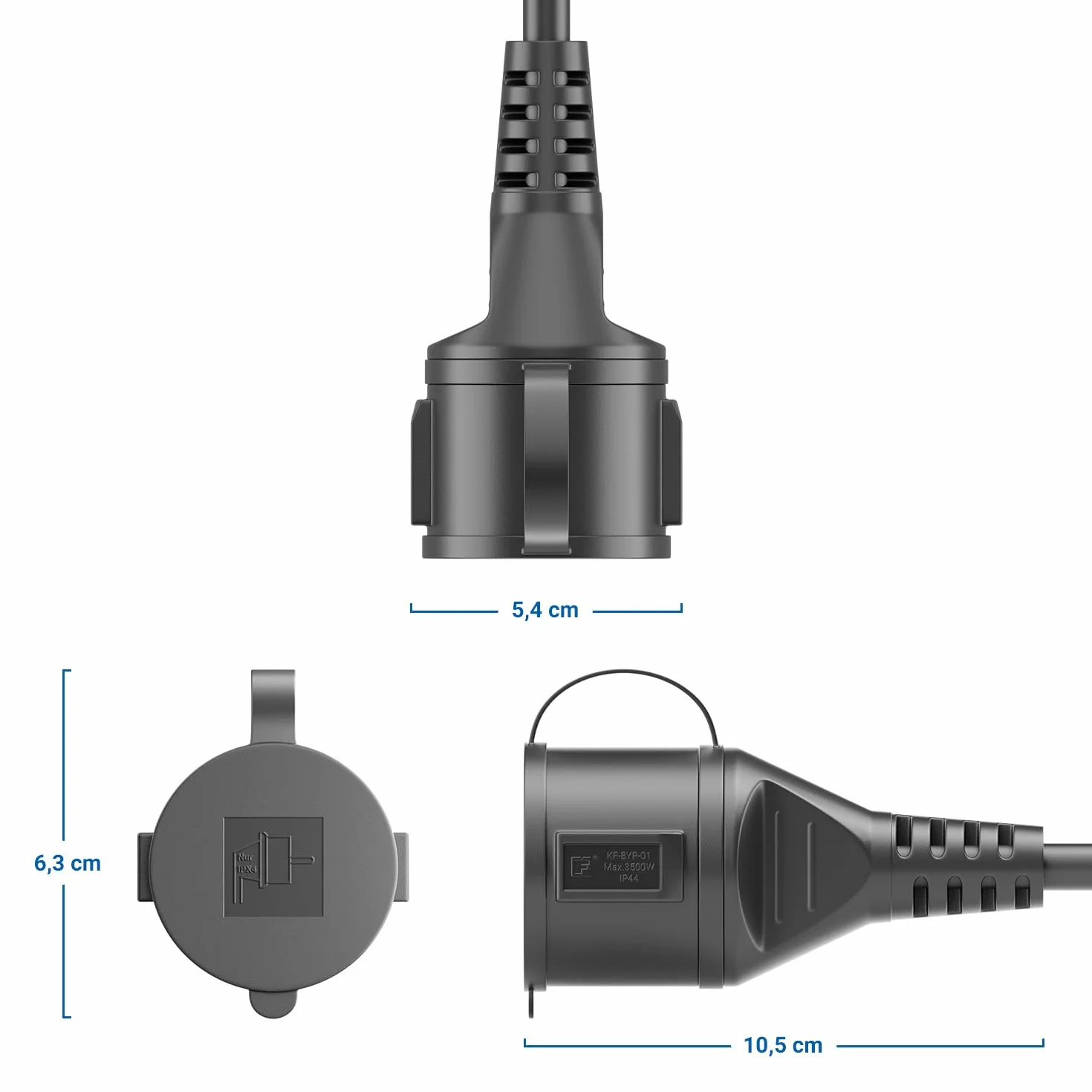 deleyCON Cable de Extensión Exterior Eléctrico IP44 5m H07RN-F 3G1.5mm² Negro