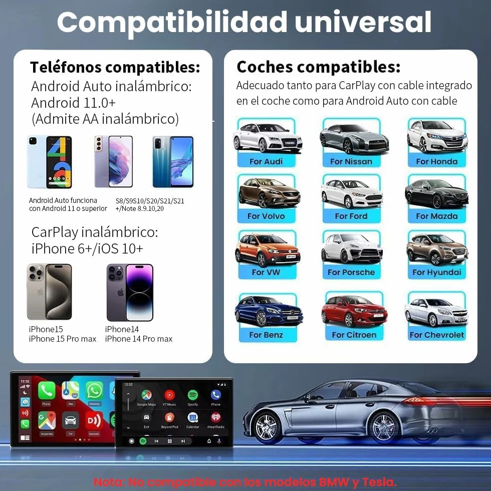 Carlinkit 5.0 CarPlay inalambrico y Android Auto inalambrico,2026 Upgrade CarPlay Android Auto Wireless Adaptador,For para Coches equipados con CarPlay y Androidauto(año de fabricación: 2016 a 2026)