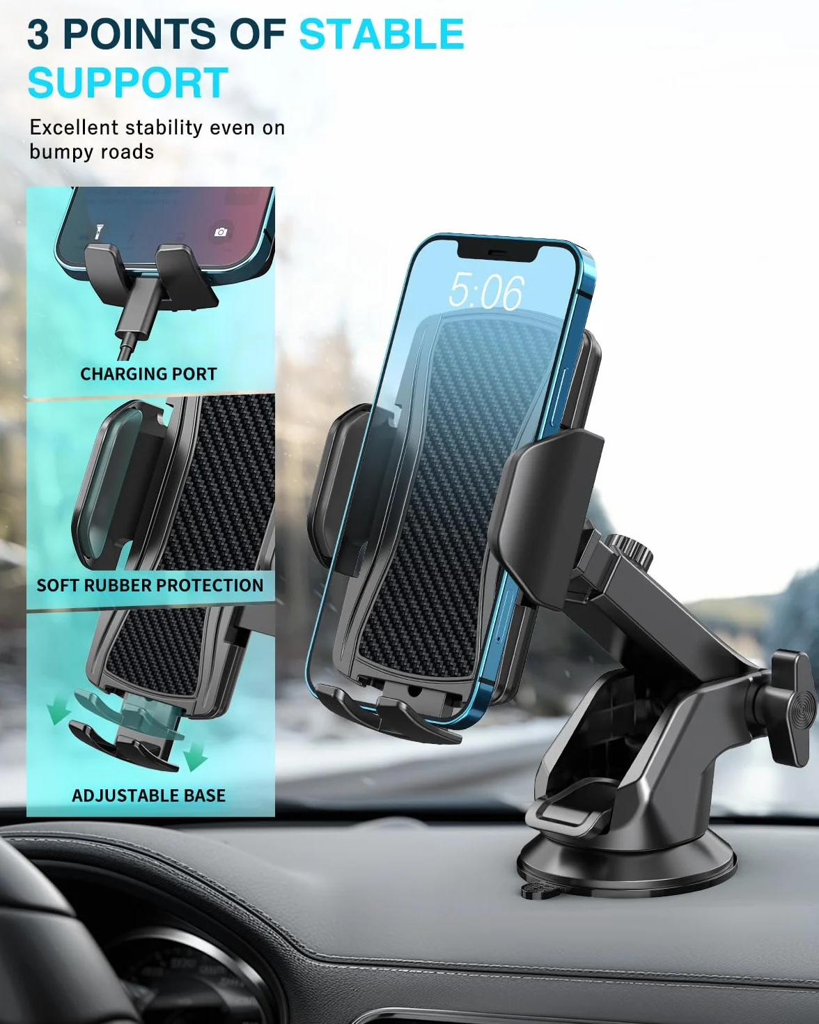 Hoppac Soporte Móvil Coche, Rotación 360° y Liberación Botón, Porta Móvil Teléfono 4-7 in