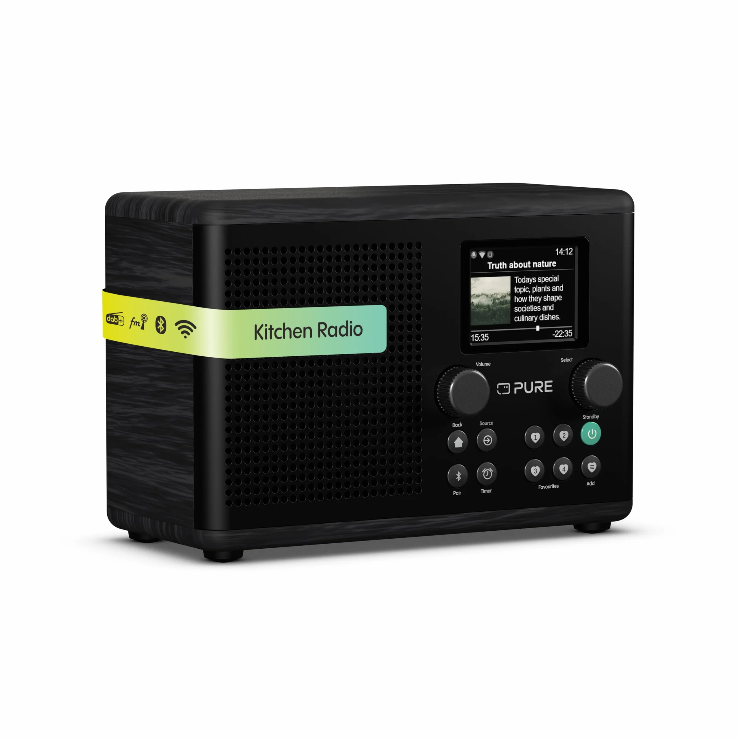 Pure Classic H4i – Radio por Internet con WiFi, Dab+, FM, Bluetooth 5.3 y USB – Altavoz de 10 W – Pantalla a Color de 2,4" – 150 presintonías – Temporizador de Cocina y sueño – Entrada AUX – Negro