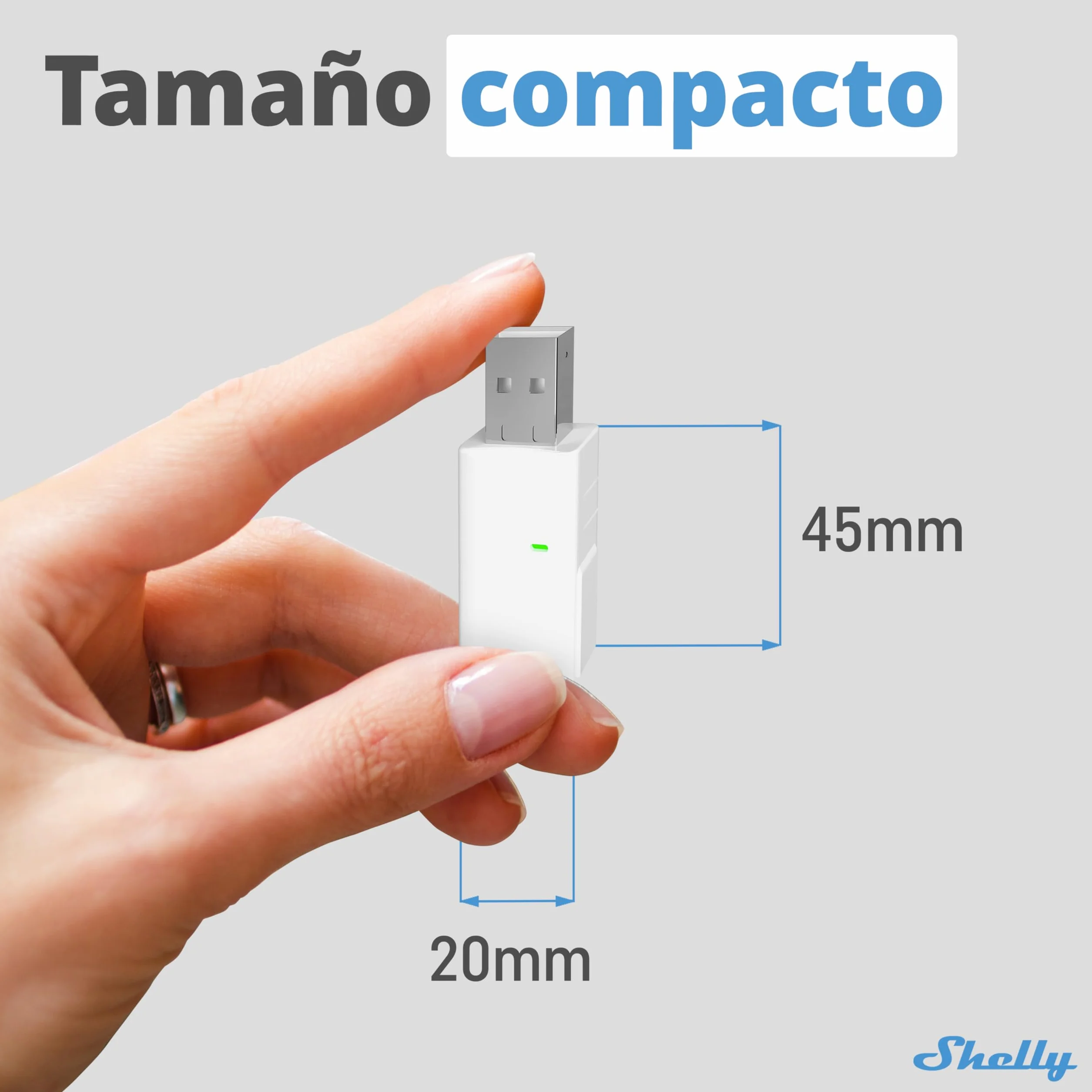 Shelly BLU Gateway – Pasarela Bluetooth a Wi-Fi con Conector USB-A, Inalámbrico, App iOS y Android, Requerido, Repetidor Wi-Fi, Alcance de 20 a 30 m, No Hub Requerido