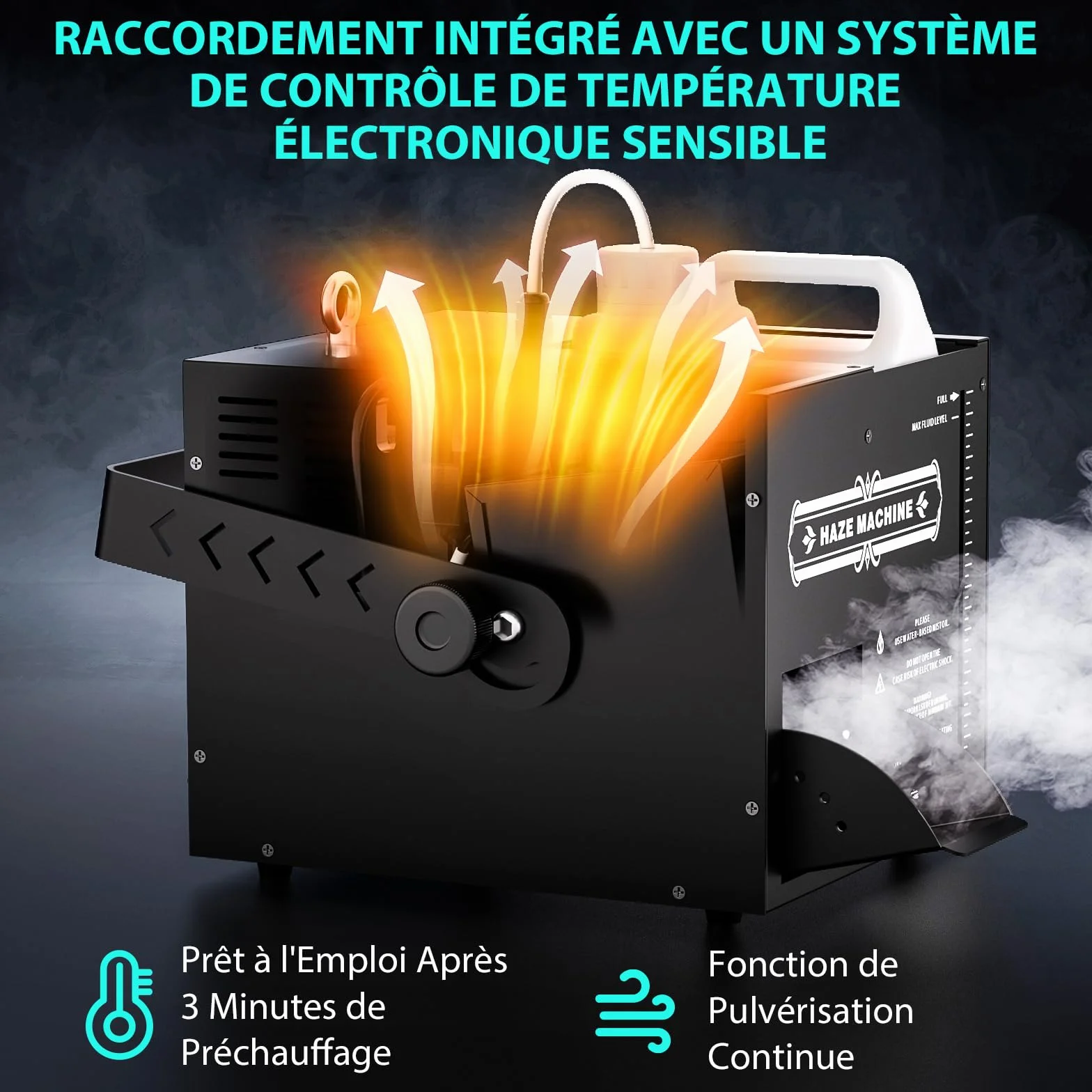 1500W Máquina de Humo con Control Remoto,Máquina de Niebla con Depósito de Combustible Grande de 3 L,Calentamiento 3 Minutos,Fog Machine Portátil para DJ, Fiestas,Bodas,Escenario de Efectos