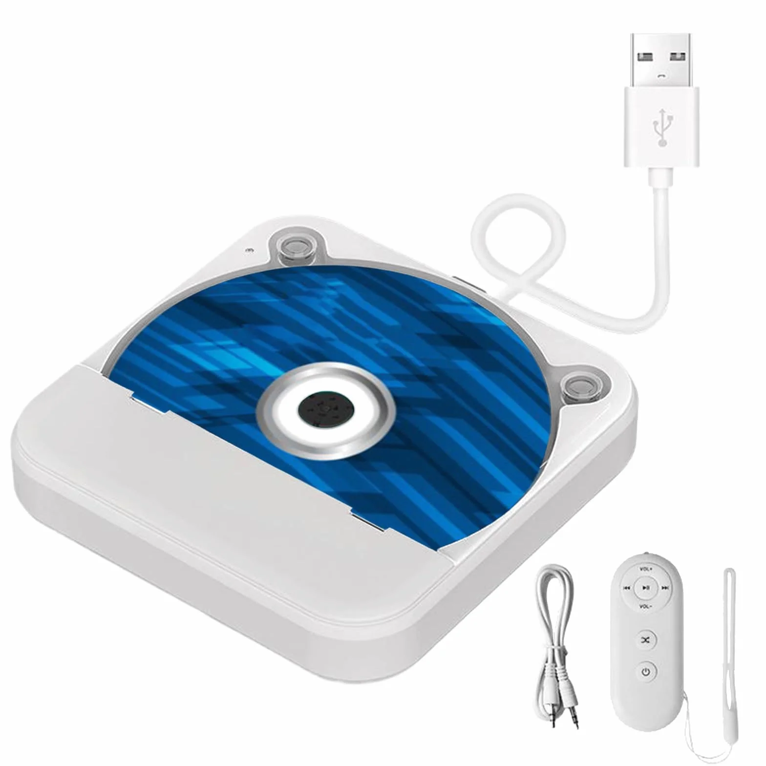 Reproductor de CD portátil para coche USB AUX externo blanco con mando a distancia