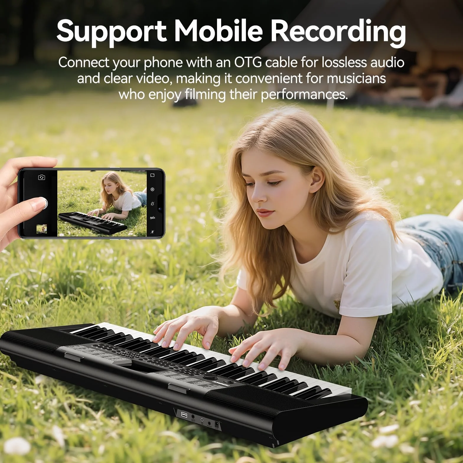 TERENCE piano digital 61 teclas, doble sistema de audio HiFi y panel multifunción 51 LED, interfaz modo doble teclado doble alimentación adaptador batería puertos de audio Pro
