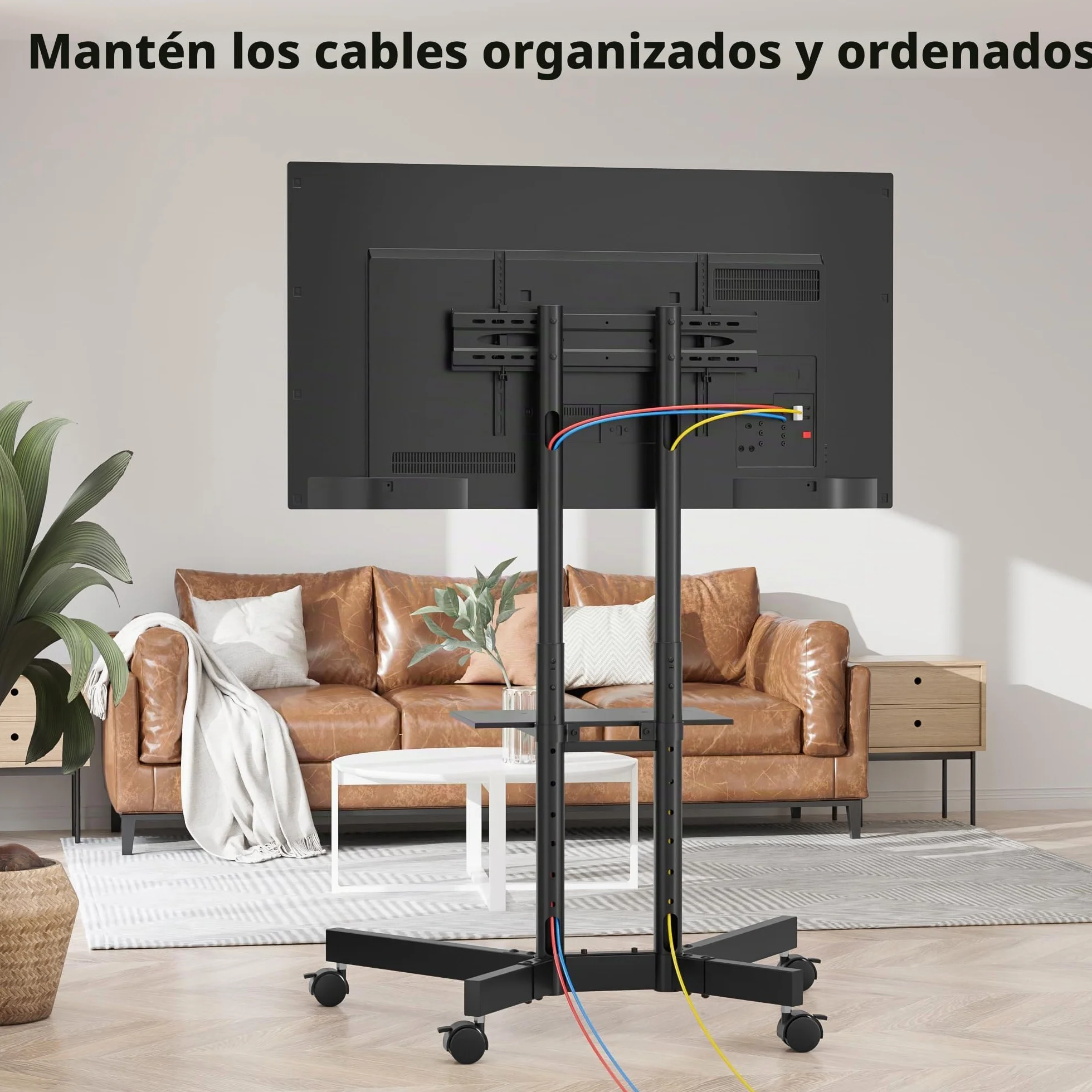 BONTEC Soporte TV Ruedas, Soporte TV Pie para 32-85 Pulgadas para TV de Planos/Curvos, hasta 55 kg, Altura Ajustable con Bandeja Multimedia, Inclinacion ±15°, Gestion de Cables, Máx. VESA 600x400 mm