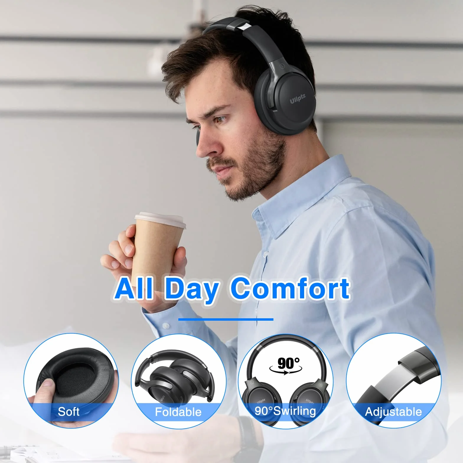 Auriculares Inalámbricos Bluetooth 65 Horas 6 Modos EQ Estéreo HiFi con Micrófono