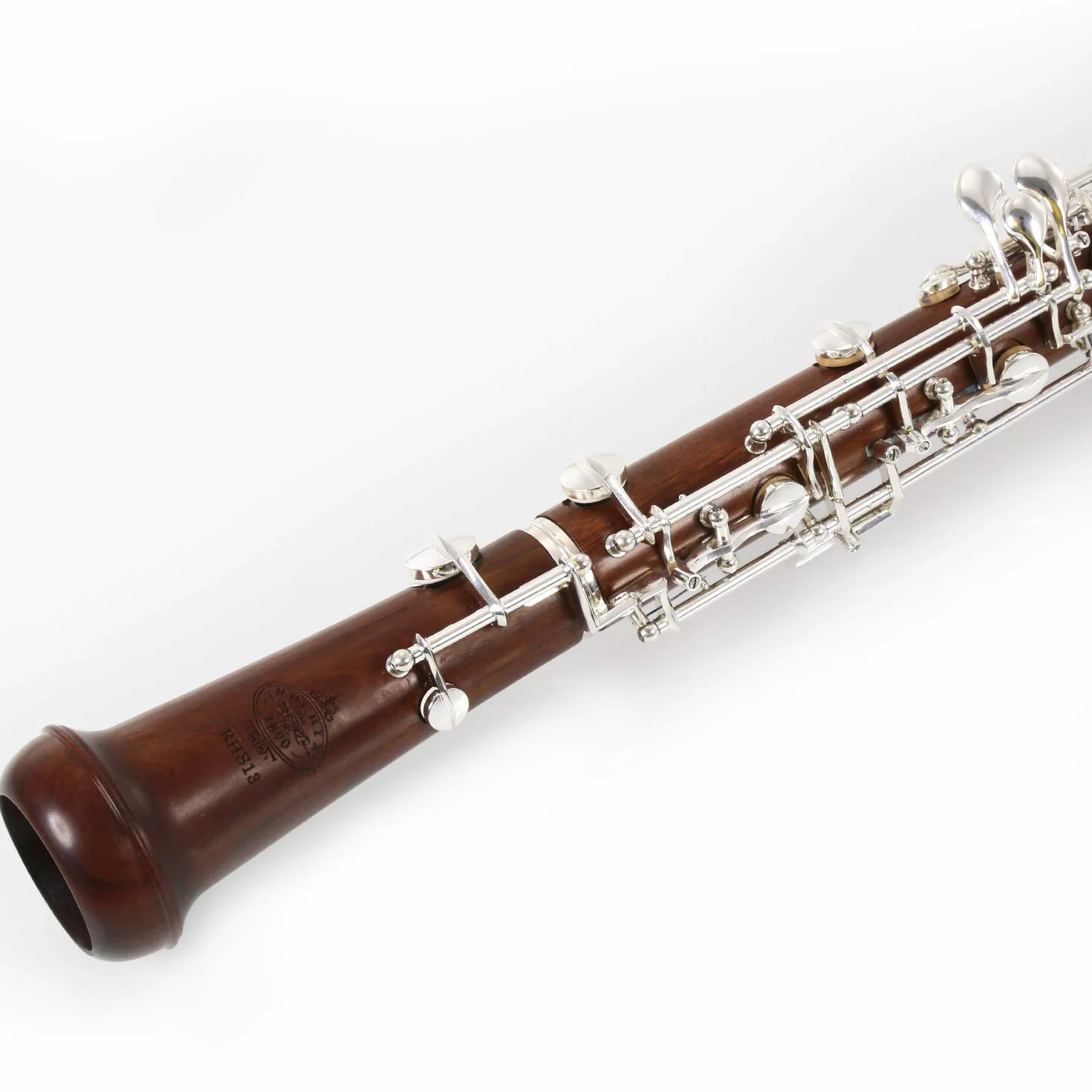 Rochix Oboe Professional Performance RHS13 - Cuerpo rojo, tono C semiautomático plateado, 2 lengüetas, paño de limpieza, bastoncillo, soporte para pulgar