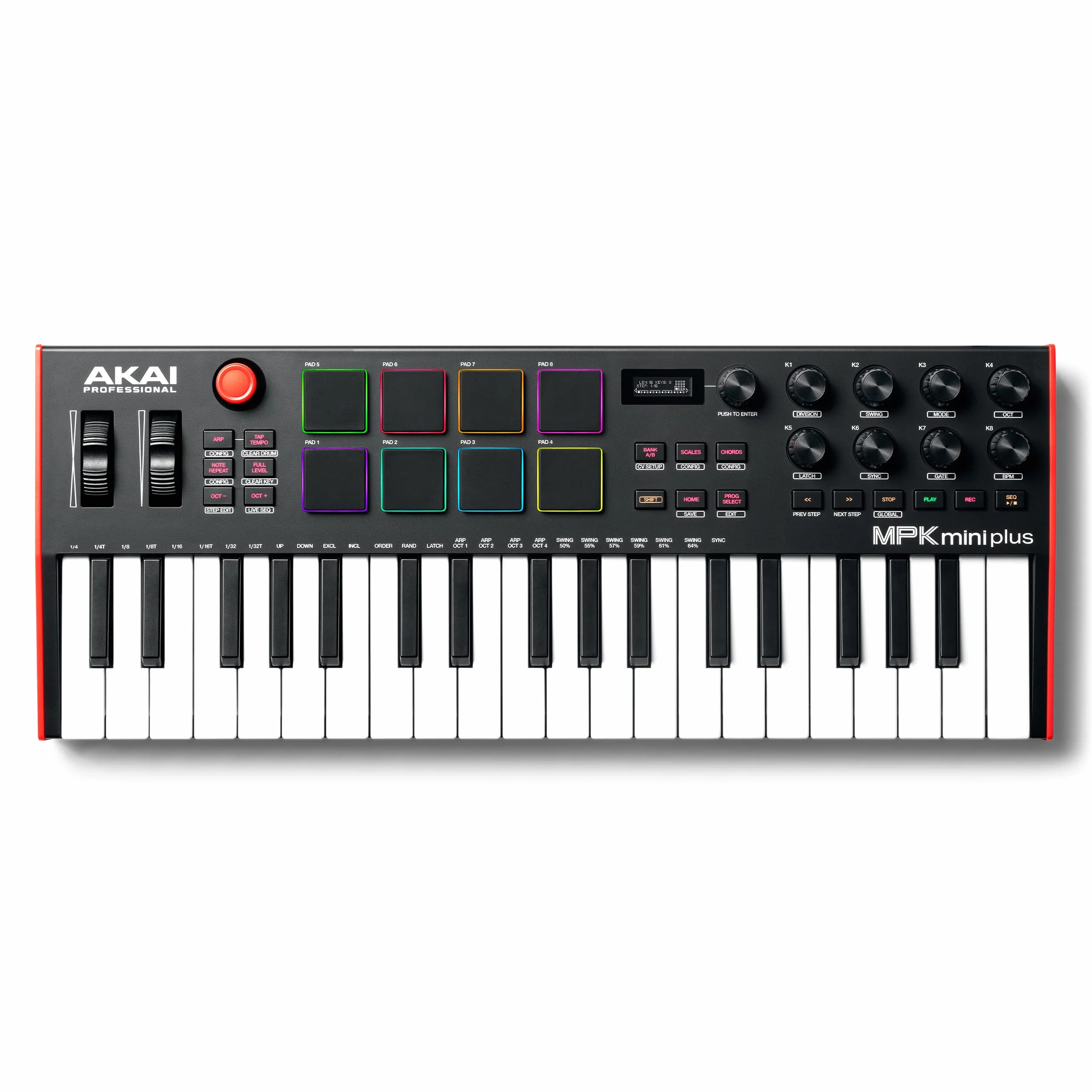 Akai Professional MPK Mini Plus - Teclado Controlador MIDI USB de 37 Mini Teclas con 8 Pads MPC, Secuenciador, MIDI/CV/Gate I/O, Software de Producción y Native Instruments Sound Package