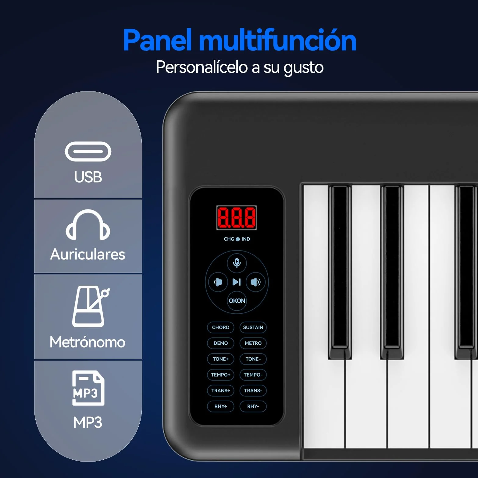 Rhymo Teclado Piano Plegable, 61 Teclas Piano Eléctrico Sensible, Teclado Eléctrico Portátil Contrapesado con Bluetooth MIDI, Teclado Digital Plegable para Principiantes, Viajar