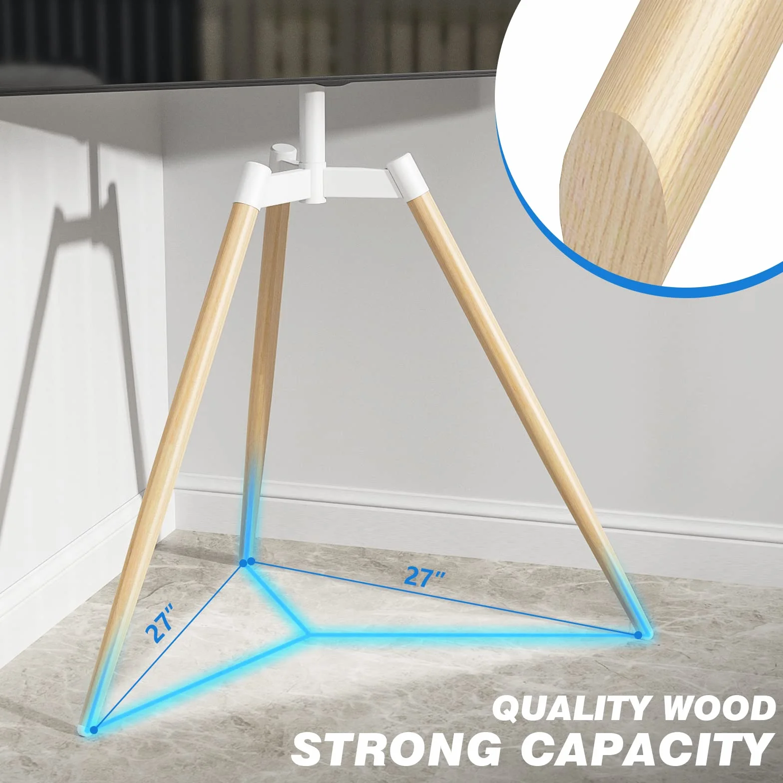 Soporte Television Pie Suelo Trípode - Rfiver Soporte TV Giratorio Madera para 32-65 Pulgadas Televisor - Blanco Alto Altura Ajustable TV Stand con Patas de Madera | MAX Vesa 400 * 400mm 35kg