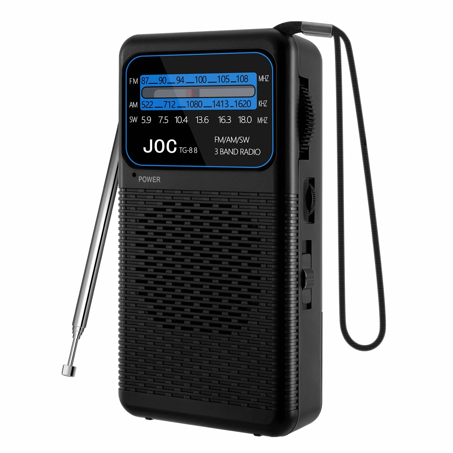 Radio Portatil Pequeña, Radios Am/FM Reproductor con práctico mosquetón, se Conecta a los Auriculares, Versátil, Negro