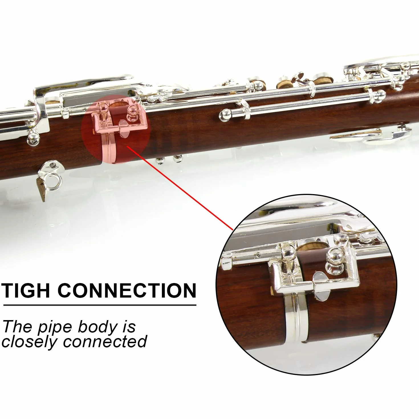 Rochix Oboe Professional Performance RHS13 - Cuerpo rojo, tono C semiautomático plateado, 2 lengüetas, paño de limpieza, bastoncillo, soporte para pulgar