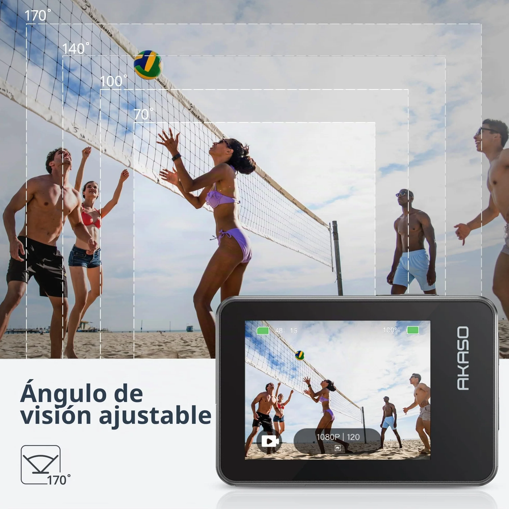 AKASO Brave 7 Cámara Deportiva 4K con Tarjeta de Memoria microSDXC de 128GB Cámara de Acción 20MP WiFi Camara Acuatica Sumergible Doble Pantalla EIS Control Remoto Control de Voz 2x1350mAh Baterías