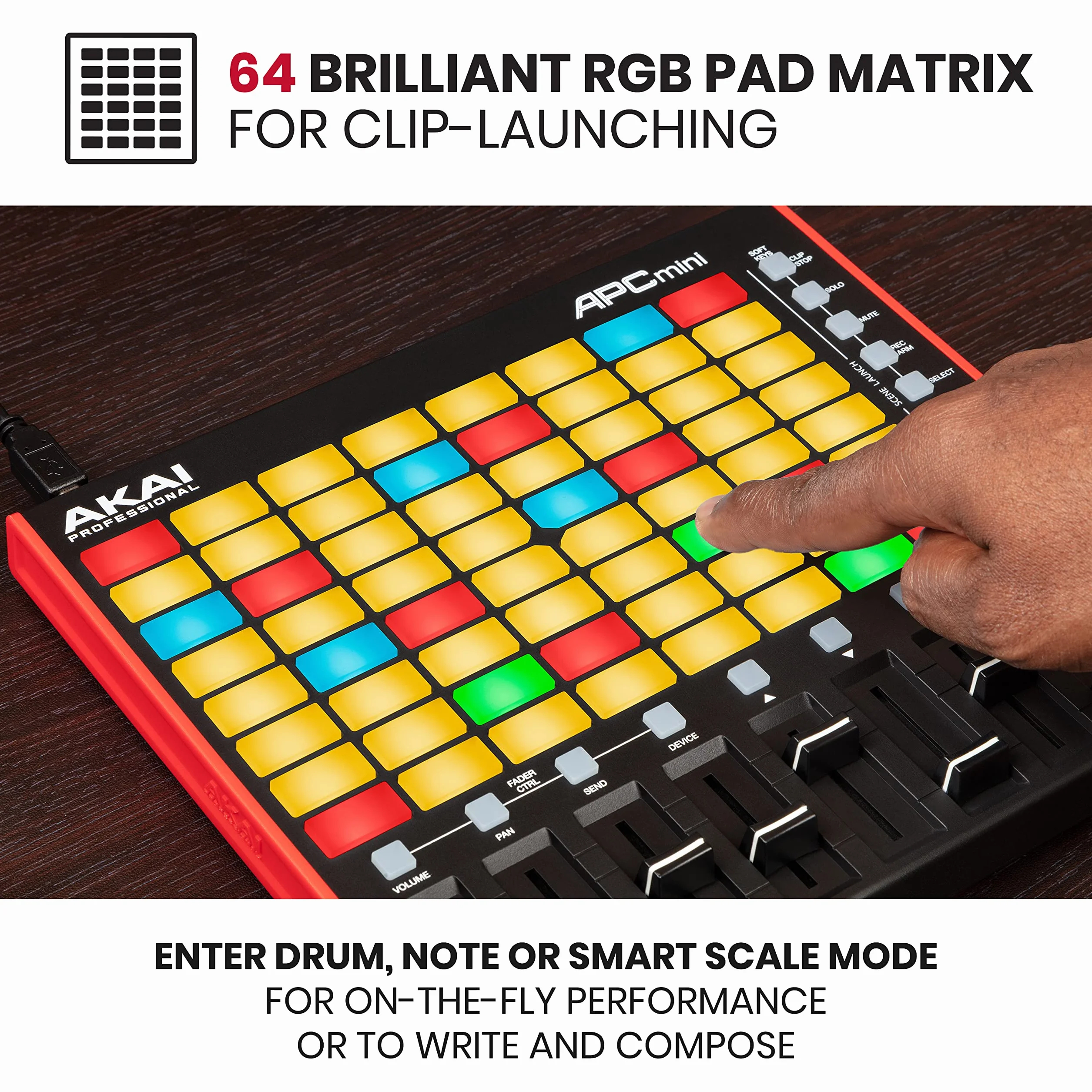 Akai Professional APC Mini MK2 - Controlador MIDI USB para Lanzar Clips con Ableton Live, 64 Pads, Modalidad Nota y Batería, Mesa de Mezclas MIDI