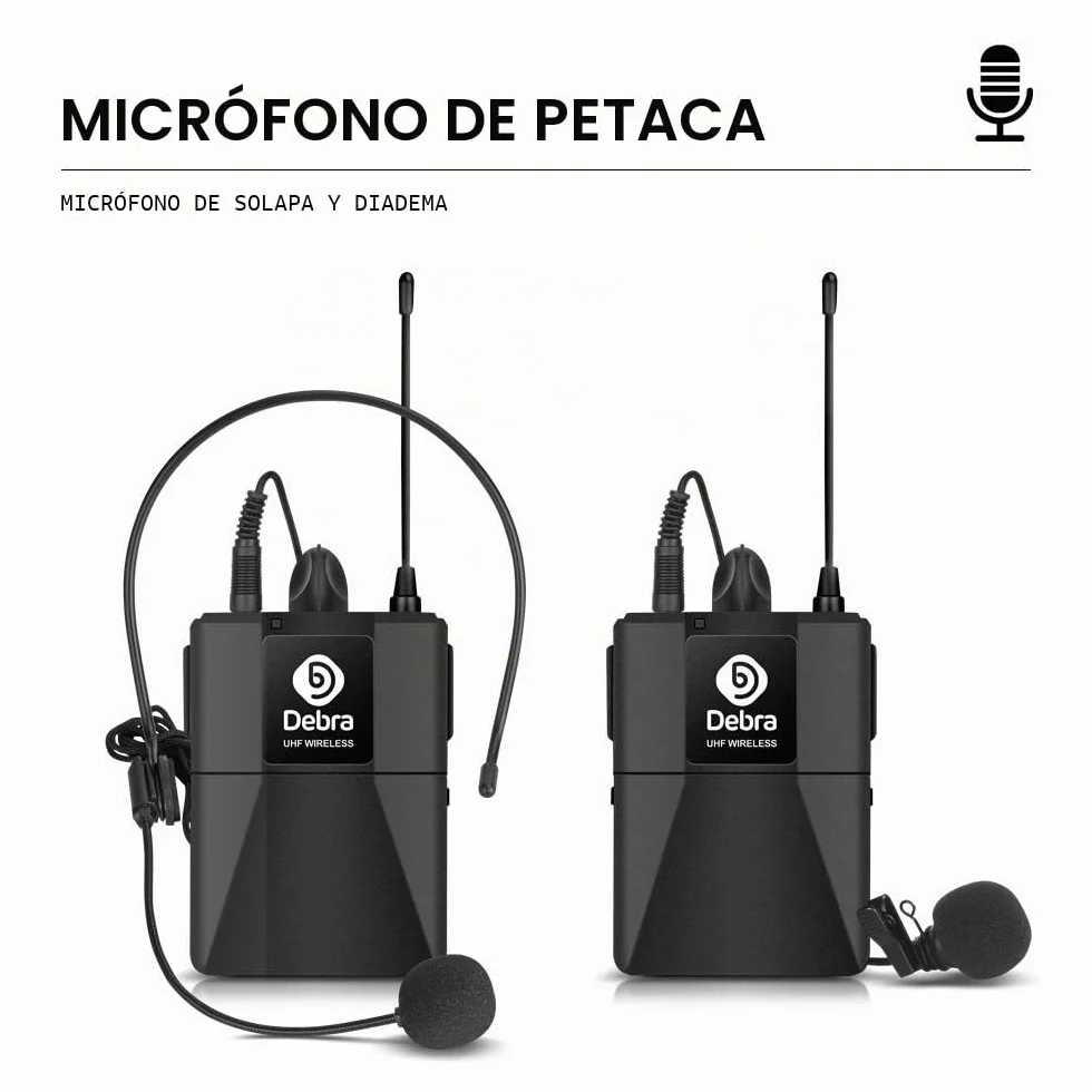 D Debra Micrófono Inalámbrico Diadema, Sistema, 100m Alcance, para Fiesta, 2 Portátiles y 2 Bodypack, Frecuencia A
