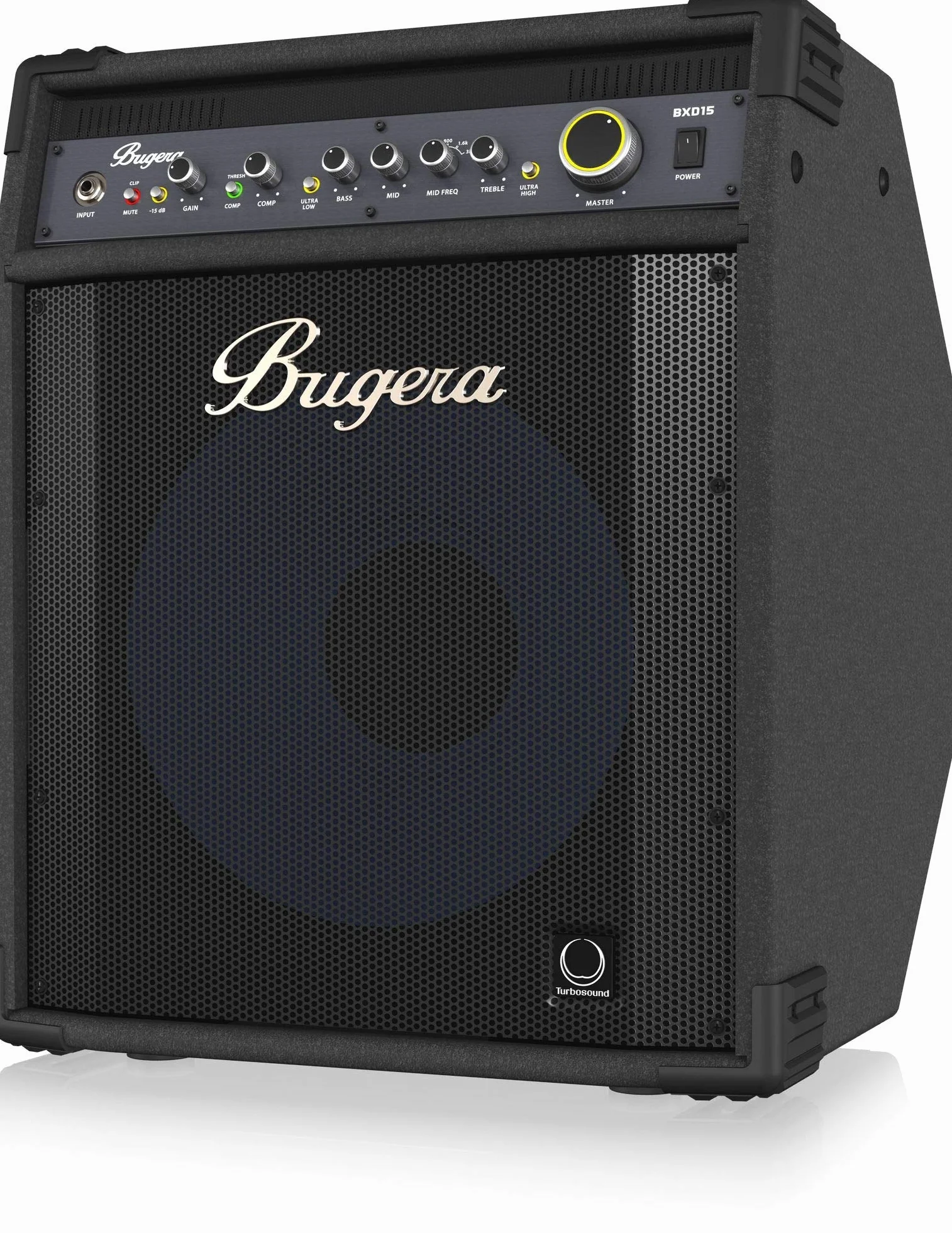 Bugera ULTRABASS BXD15A Amplificador de graves de 1000 W con altavoz de cono de aluminio Turbosound original de 15", preamplificador MOSFET, compresor y tecnología DYNAMIZER
