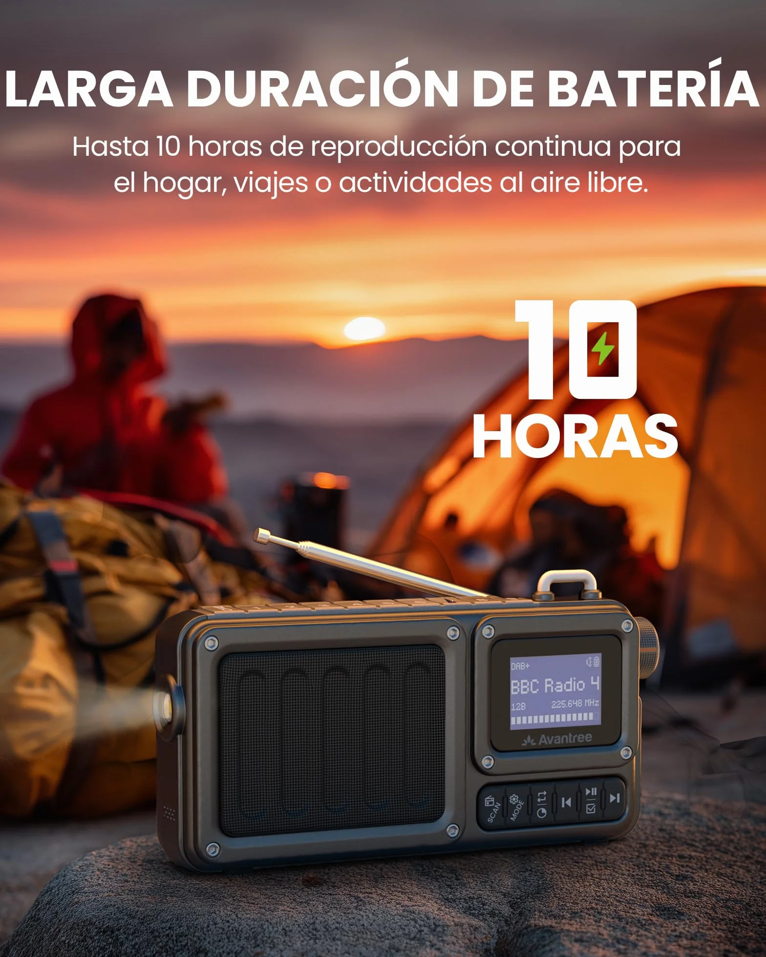 Avantree SP851 – Radio Digital Portátil Dab+/FM con Bluetooth 6.0, Altavoz Recargable, Compatible con TF/USB, Pantalla LCD, Búsqueda Automática & Linterna Casa, Cocina & Exterior