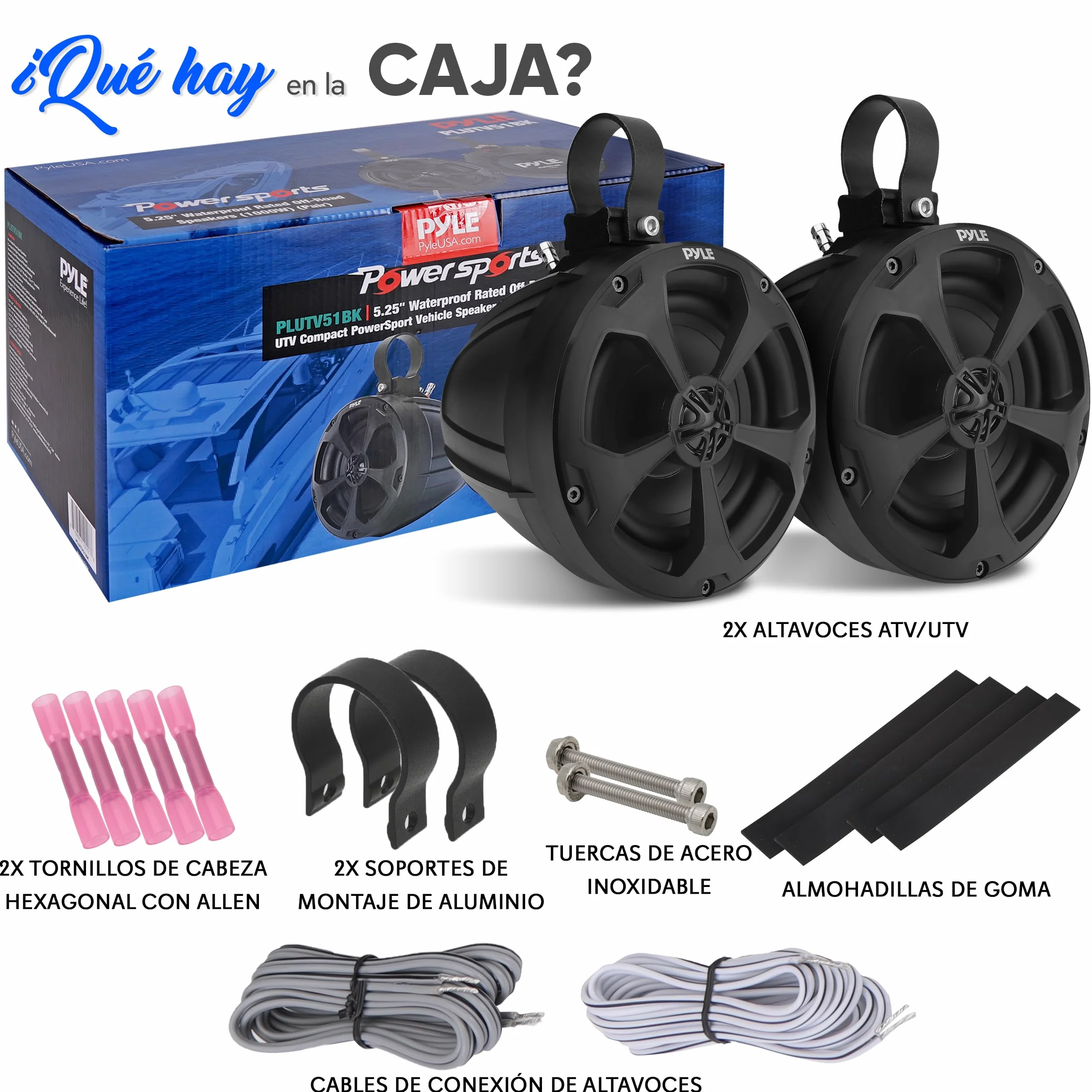 Pyle Altavoces Todoterreno, Impermeables, 2 vias, 13cms, Wakeboard Tower de 1000V, Sonido Estereo de Rango Completo para ATV, UTV, Quead, Jeep y Barco