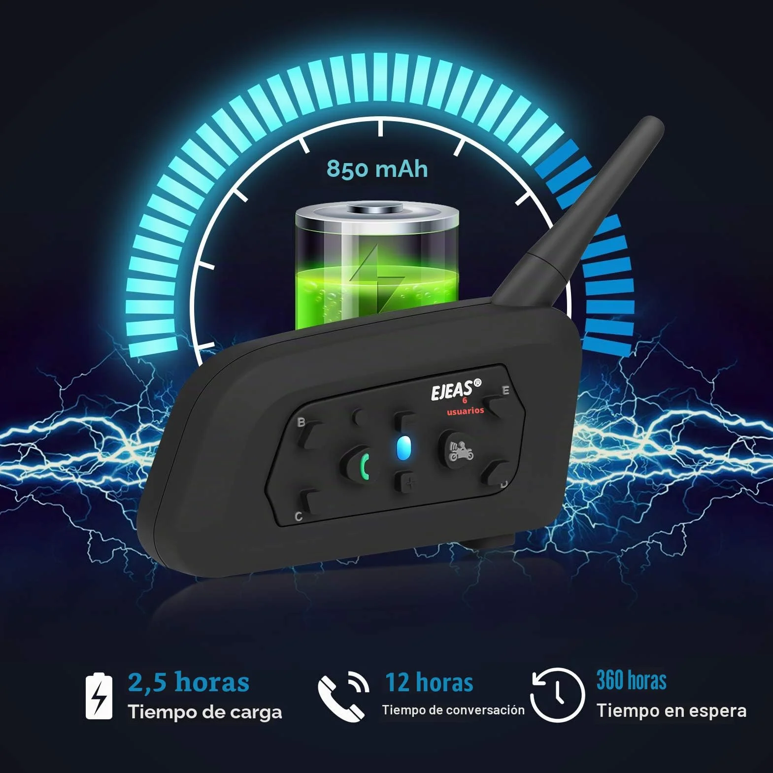 EJEAS V6 Pro Intercomunicador Casco Moto Bluetooth 3.0 Auricular 1200M 2 Personas Full Duplex Wireless Interphone