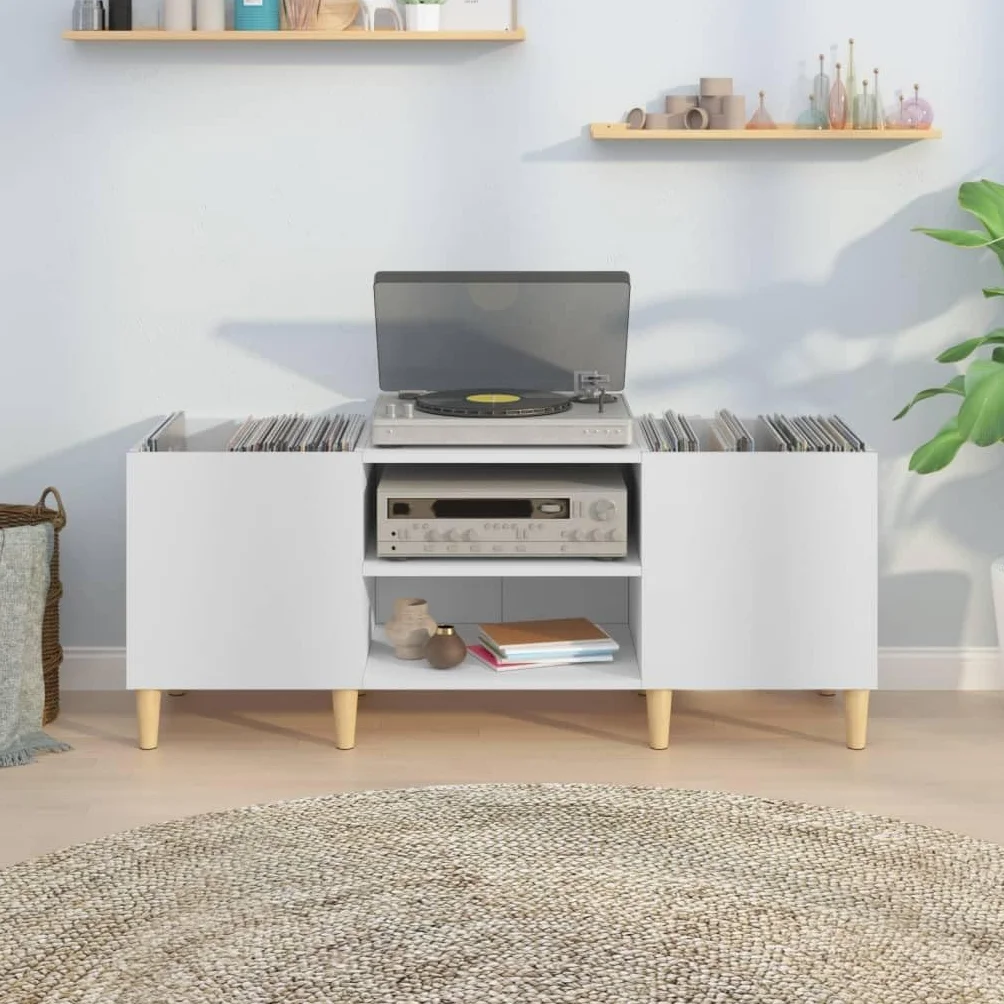 LAPOOH Mueble para Discos Madera contrachapada Blanco 121x38x48 cm, Estanteria CD, Mueble Tocadiscos, Mueble para Discos, Mueble para Vinilos, Mueble para Tocadiscos - 831925