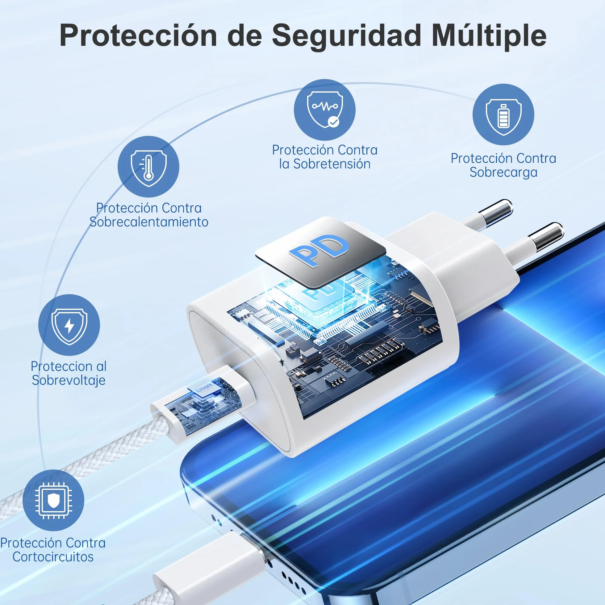 YISH Cargador USB C Carga Rápida 25W PD/QC 3.0 3A Tipo C con Cable 60W