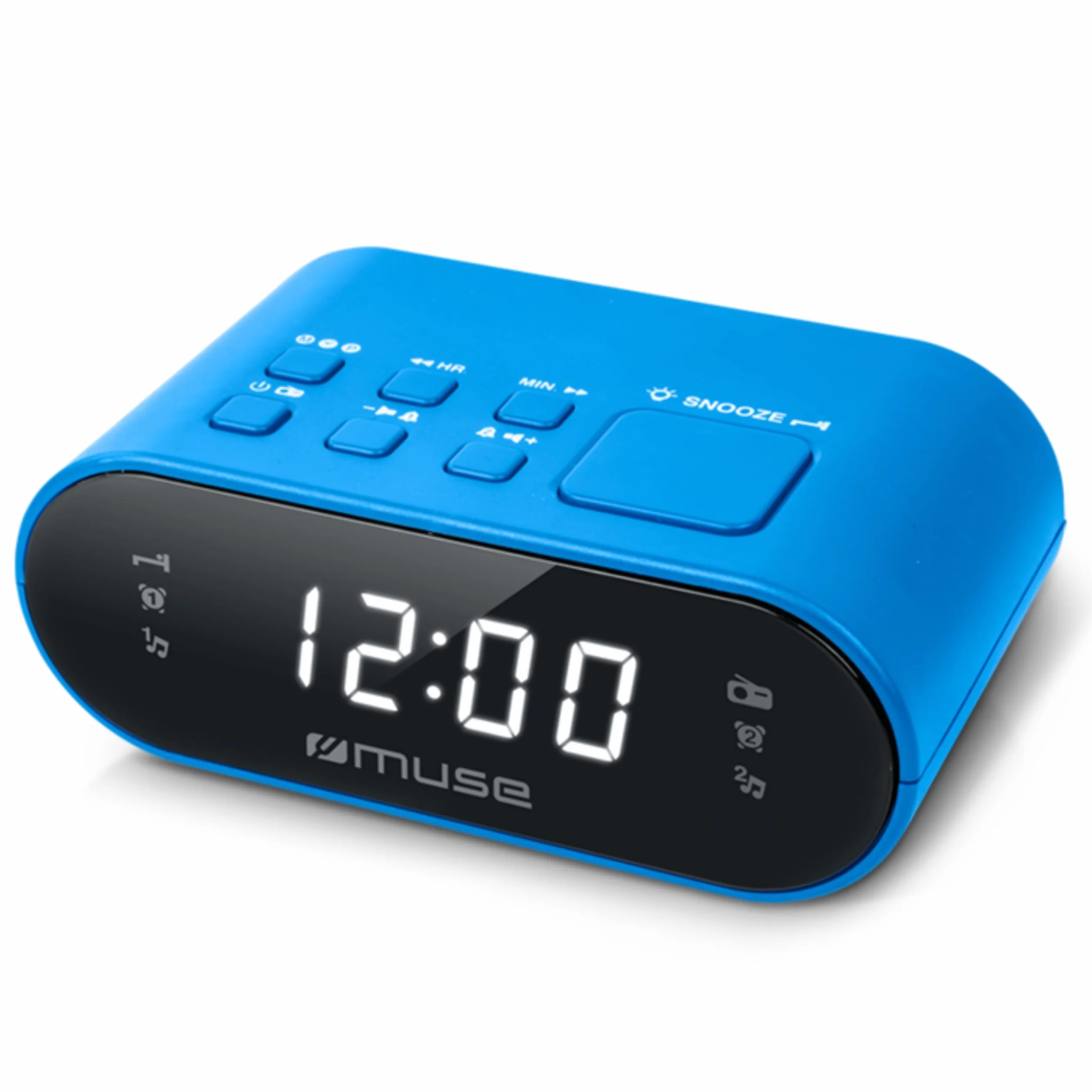 Muse M-10 - Radiodespertador con 2 alarmas PLL, Reloj de 24 Horas, regulador de Intensidad, Color Azul