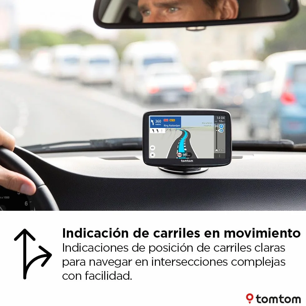 TomTom GPS Coche GO Advanced (6", con información de tráfico y Alerta de radares, actualizaciones de mapas del Mundo por Wi-Fi, indicación de carriles en Movimiento y Soporte Reversible Integrado)