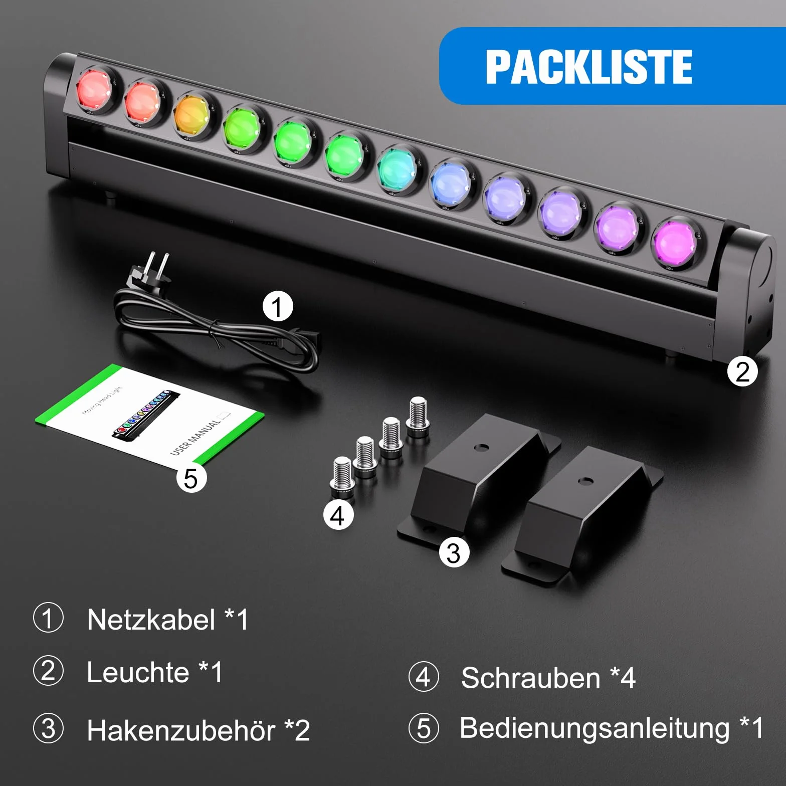 12x20W RGBW LED Cabeza Movil Haz Wallwasher Luz, d-mx512(7/11/55CH)/Control Activo de Sonido Eje Y 180° Barra de Luz Profesional para Escenario Discoteca Fiesta Concierto