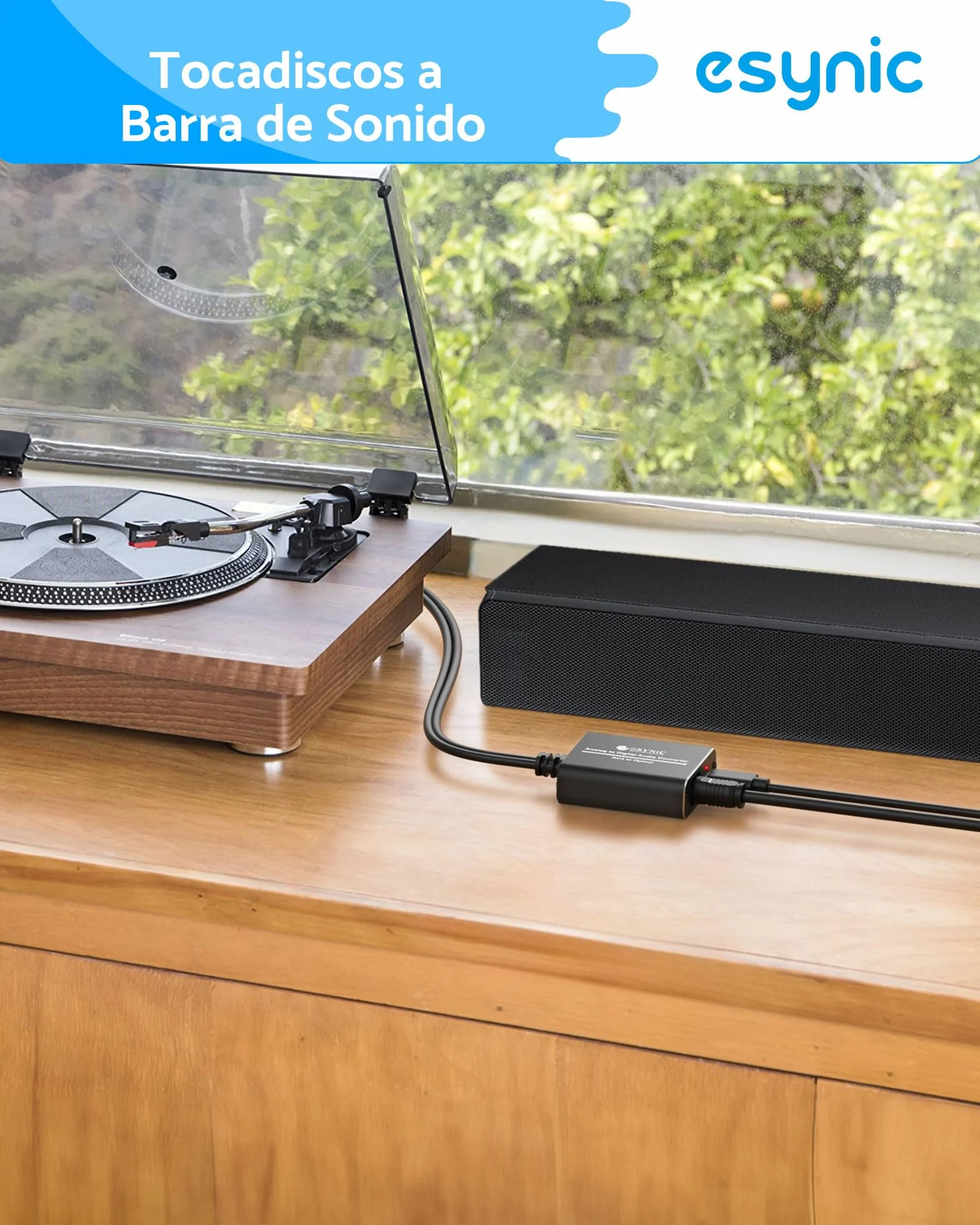 eSynic Convertidor RCA a Óptico, Audio Analógico a Digital, Toslink SPDIF, Aleación de Aluminio, Cable Macho para Barra de Sonido