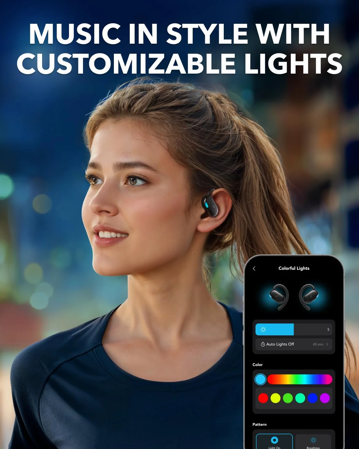 Soundcore Anker V20i Auriculares Open-Ear, Ganchos Giratorios para Orejas, Ajuste Ceñido, Graves Potentes, Llamadas Nítidas, IP55, Luces Led, 36 h de Autonomía, Bluetooth 5.4, Conexión Multipunto