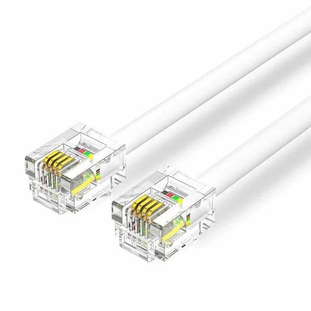 Cable Modular RJ11 6P4C 15 Mts Blanco para Teléfono Fax Módem Router DSL