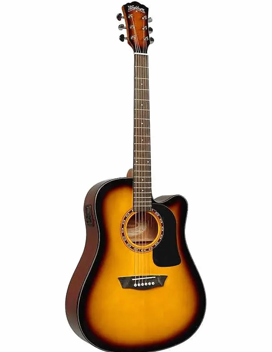 Washburn Apprentice Pack D5CE Natural - Guitarra acústica eléctrica (incluye funda, correa y micrófonos)