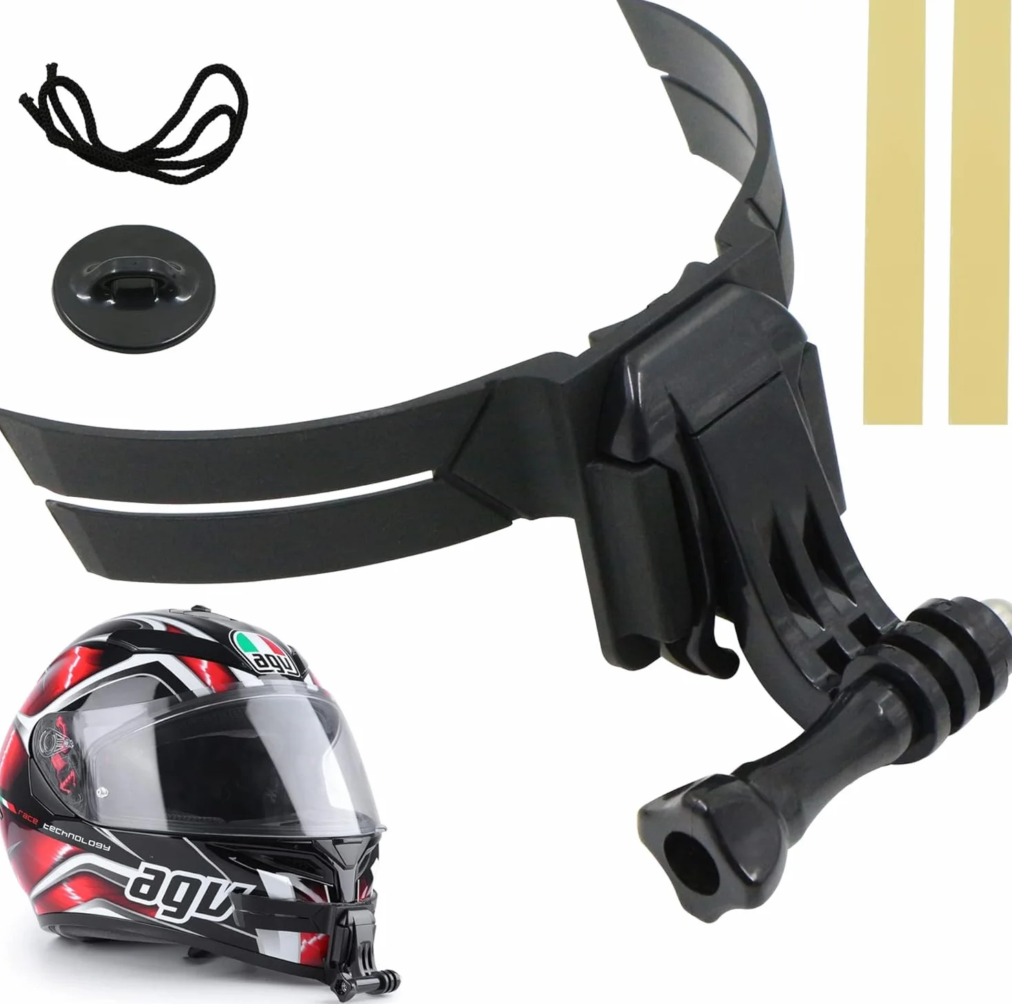 Soporte de Correa Casco Motocicleta - la Barbilla Delantera Montaje Curvado para Montaje GoPro, Soporte Curvado, Compatible con Otras cámaras Deportivas, 1 Pieza, Negro