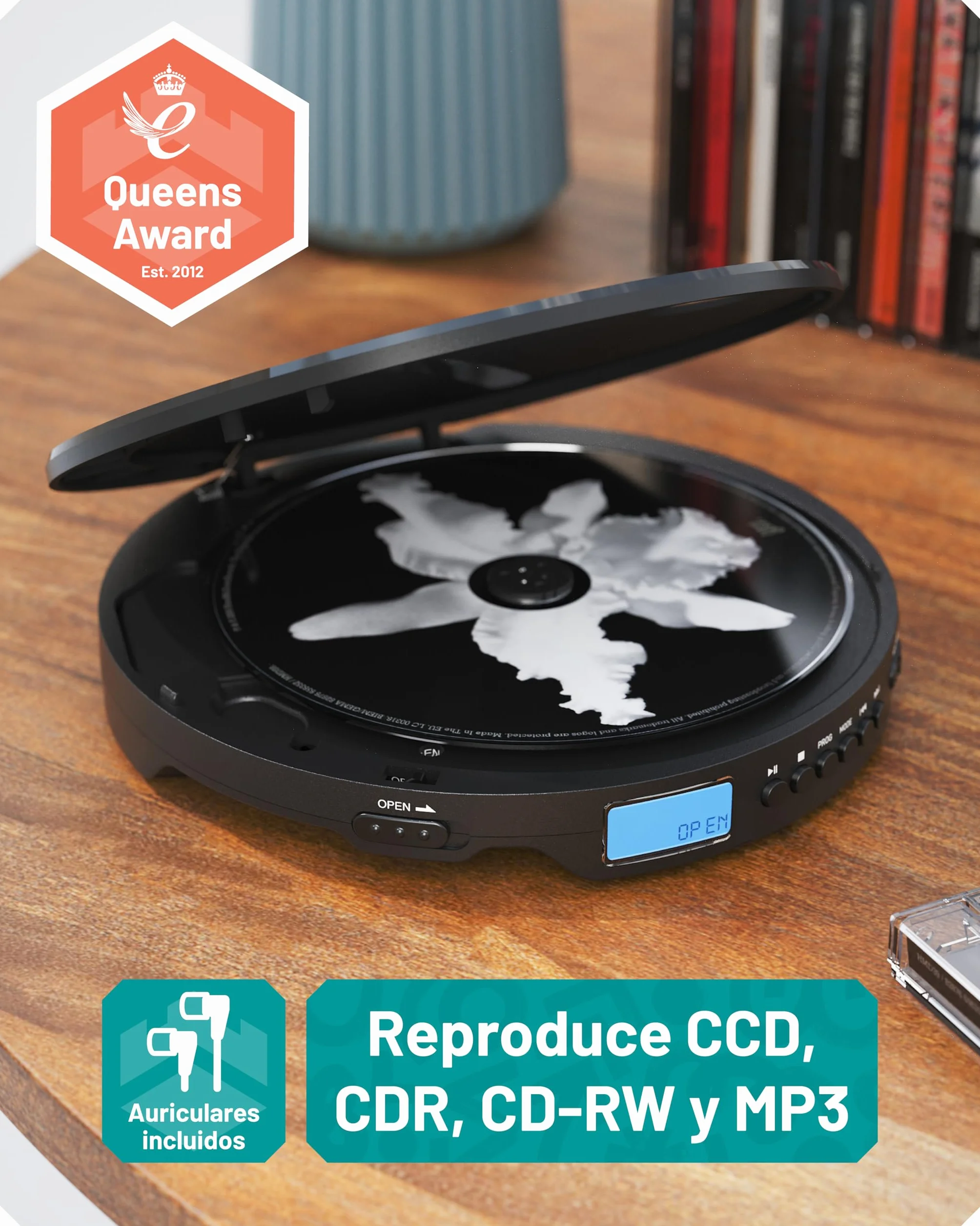 OAKCASTLE CD10 Reproductor CD Portatil con Bateria 7 Horas Auriculares Antichoque