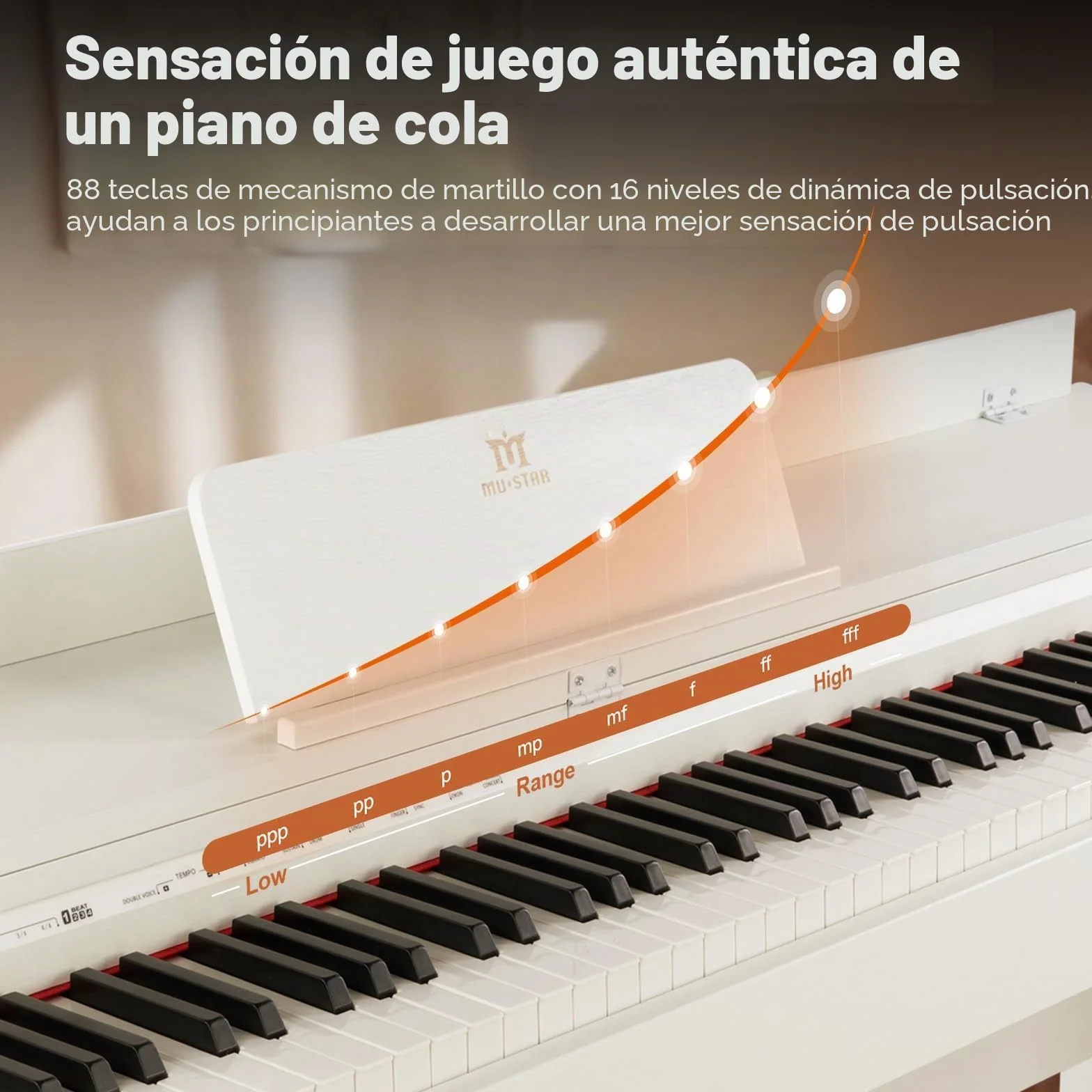 MUSTAR Piano electrónico de 88 teclas con mecanismo de martillos, piano digital, piano electrónico con 3 pedales, sistema de control doble, USB/MIDI, clásico profesional (Blanco)