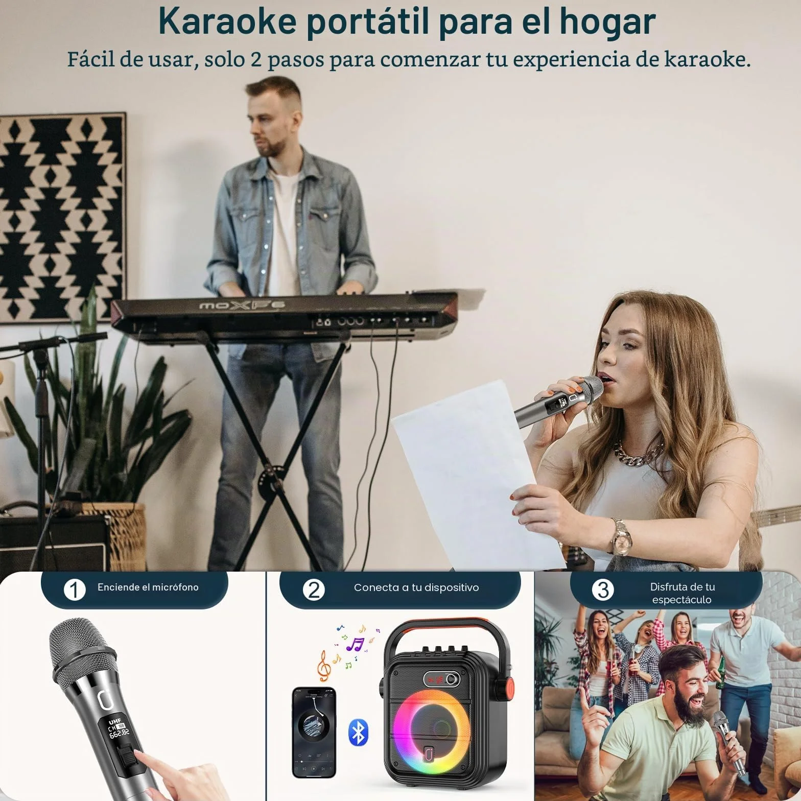 JYX Karaoke con 2 Microfonos Inalambricos, Altavoz Karaoke Profesional Completo con Luces de Fiesta, Portátil Karaoke con PA Sistema Soporta TWS/AUX/FM/USB/Tarjeta TF/Rec