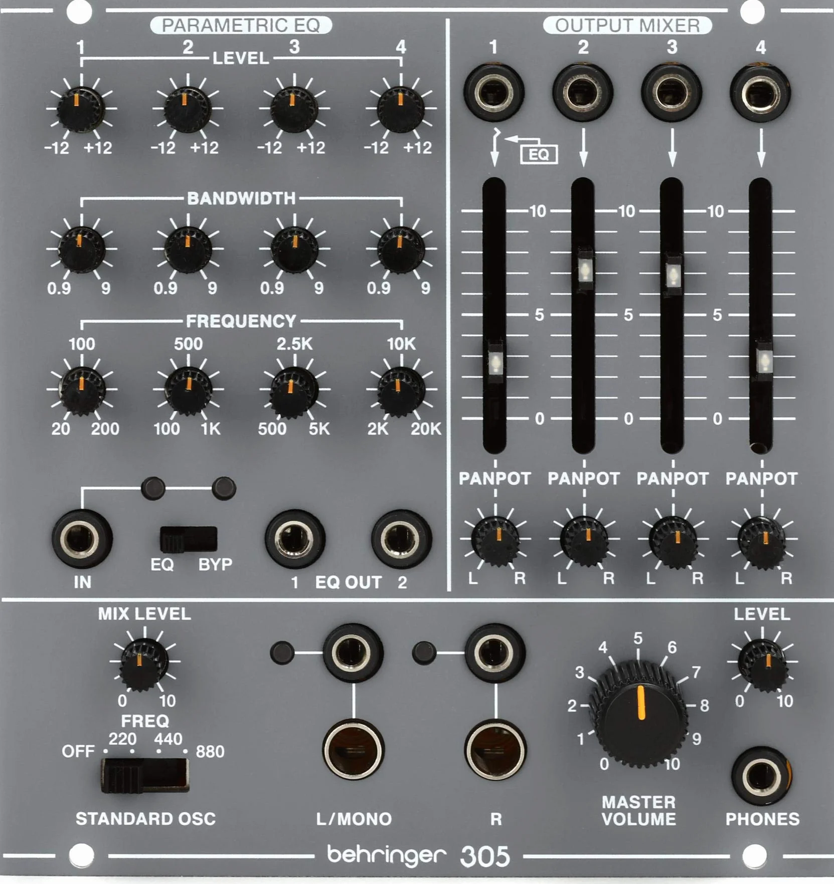 Behringer 305 EQ/MIXER/OUTPUT Legendary Analog Parametric EQ, mezclador y módulo de salida para Eurorack