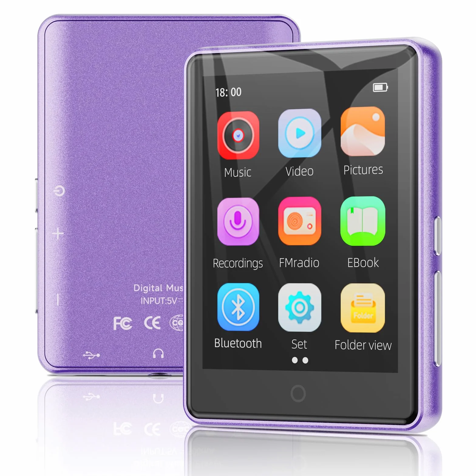 Reproductor MP3 Bluetooth 5.3, 64 GB, Pantalla táctil 2,8 Pulgadas, Sonido HiFi, Radio FM, Ampliable 128 GB (Morado)