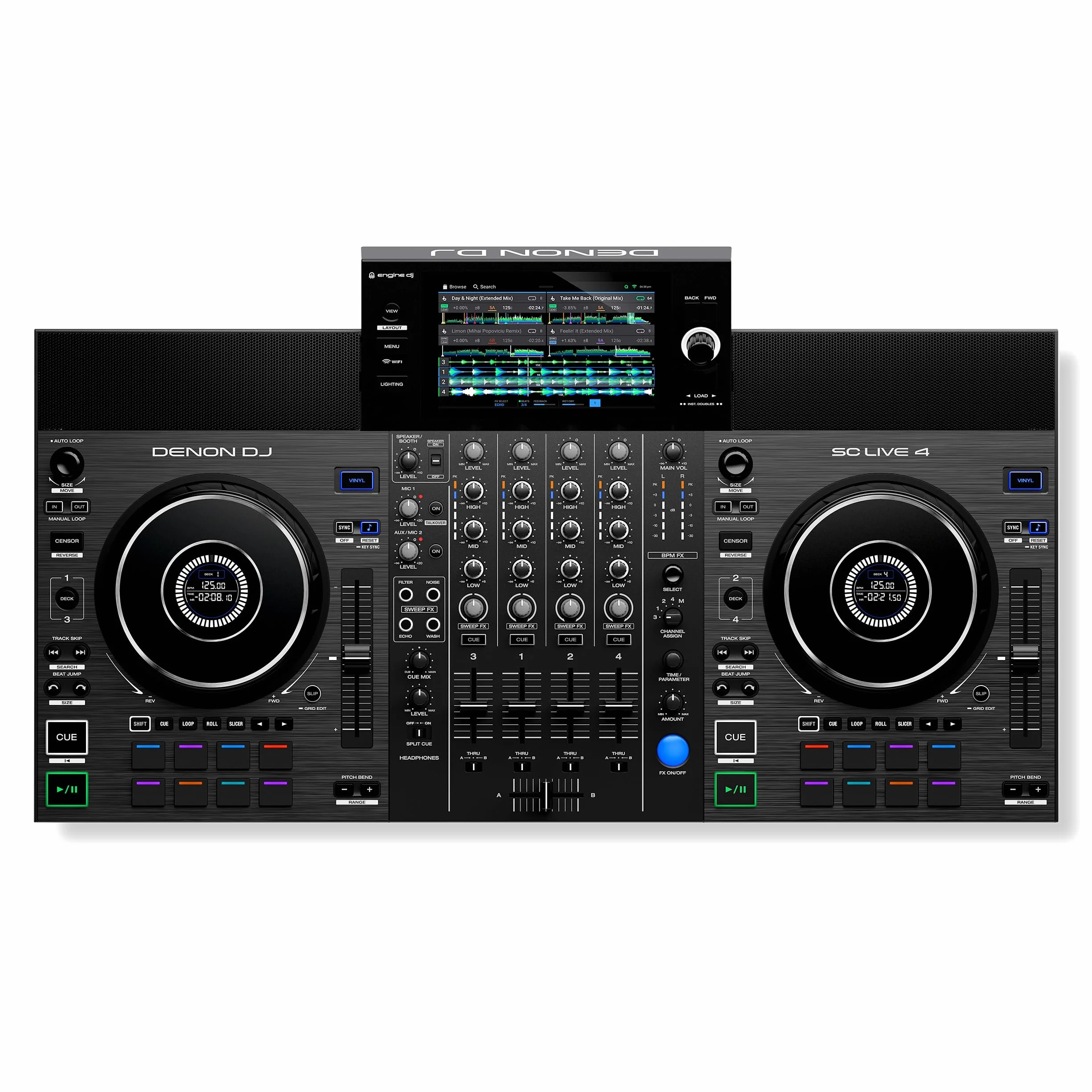 Denon DJ SC LIVE 4 Controlador DJ con separación de stems en 4 decks, streaming por wifi, altavoces integrados, compatible con Serato DJ y Virtual DJ