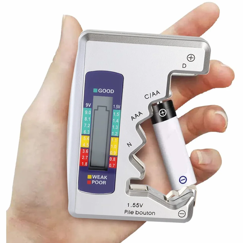 Treki Comprobador de Batería Digital LCD Probador de Capacidad de Batería de Pantalla Portátil Medidor de Voltaje de Pilas de Botón AA, AAA, C, D, N, 9V, 1.5V Universal