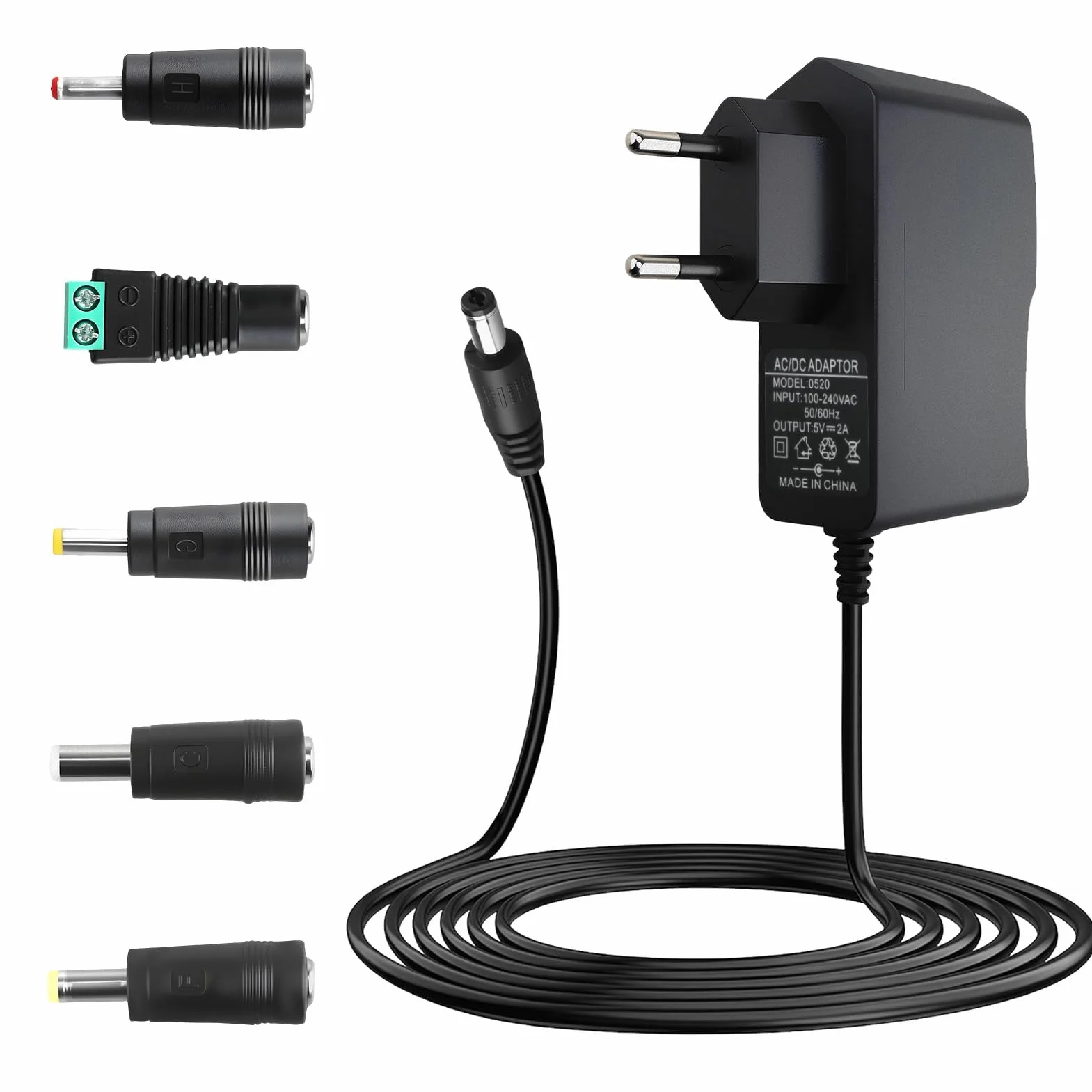 5V 2A Adaptador de Corriente Universal- Adaptador CA/CC 230V,240V 50-60Hz Cargador para TV Box, Cámaras y Dispositivos Electrónicos