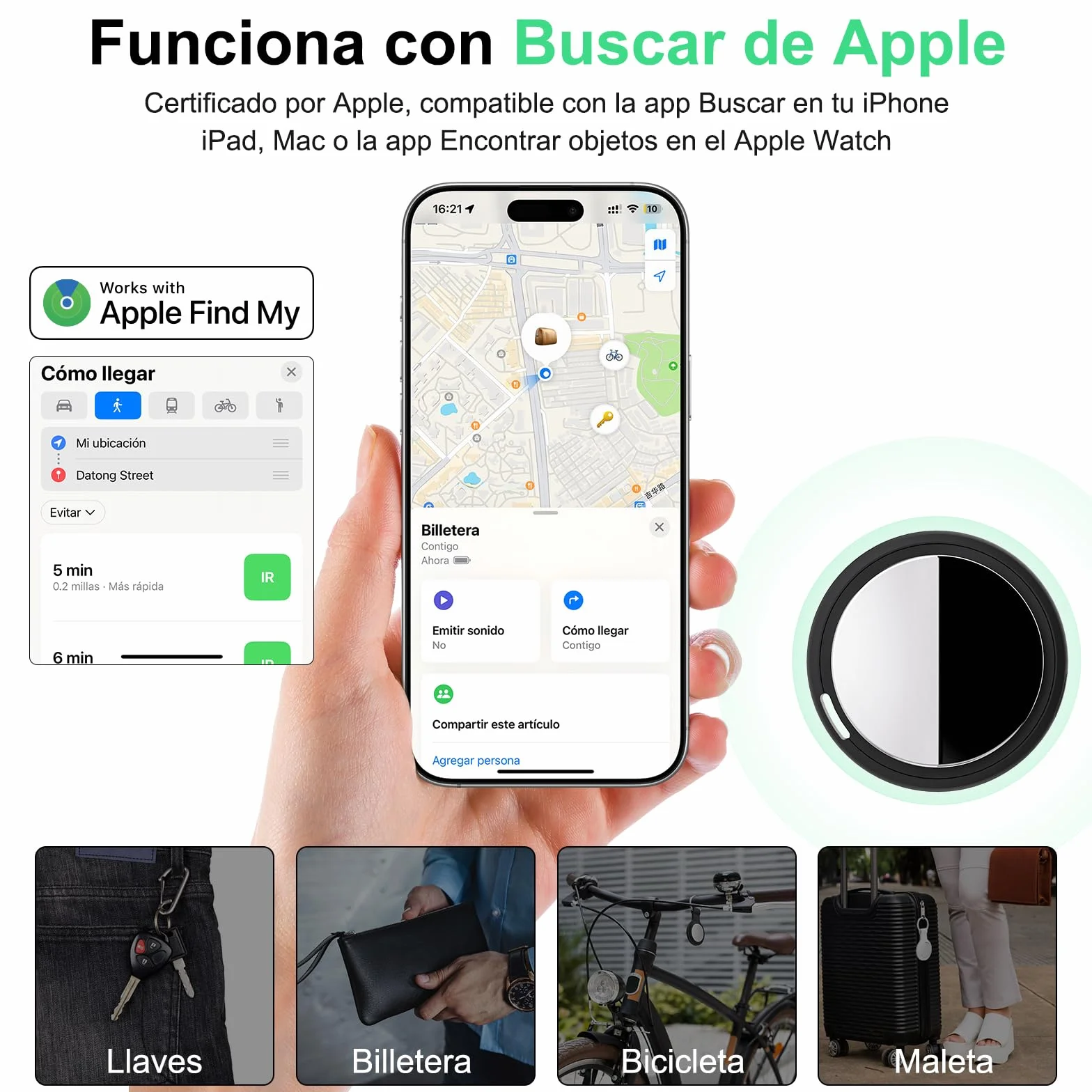 Localizador Smart Air Tracker Tag Funciona con Apple Buscar (Solo iOS), Batería de Repuesto Incluida, Rastreador para Llaves, Coche, Bicicleta, Cartera, Perros, Gatos (Negro, Paquete de 4)