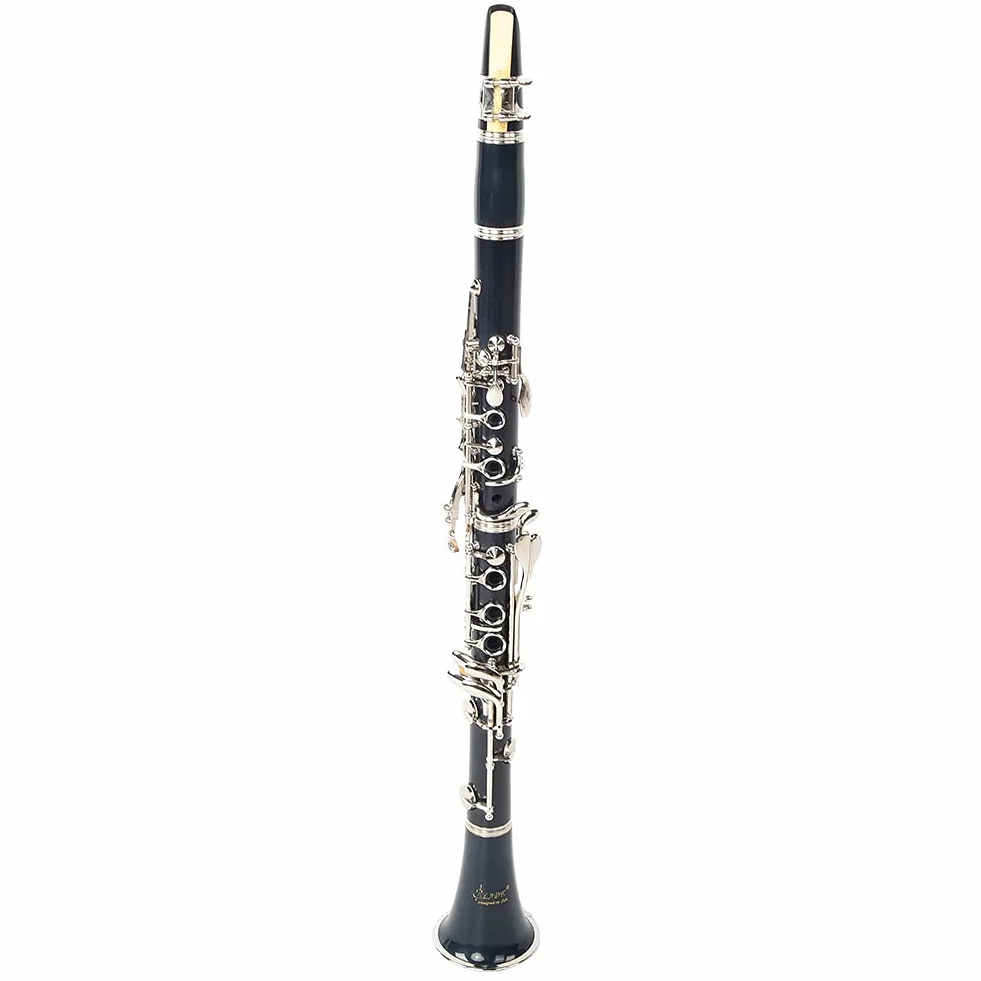 Clarinete de Baquelita de Tono BB de 17 Teclas con Botón de Niquelado Antioxidante Tamaño Compacto Y Extraíble Diseño de Apertura Preciso Adecuado para Estudiantes Principiantes (Azul)