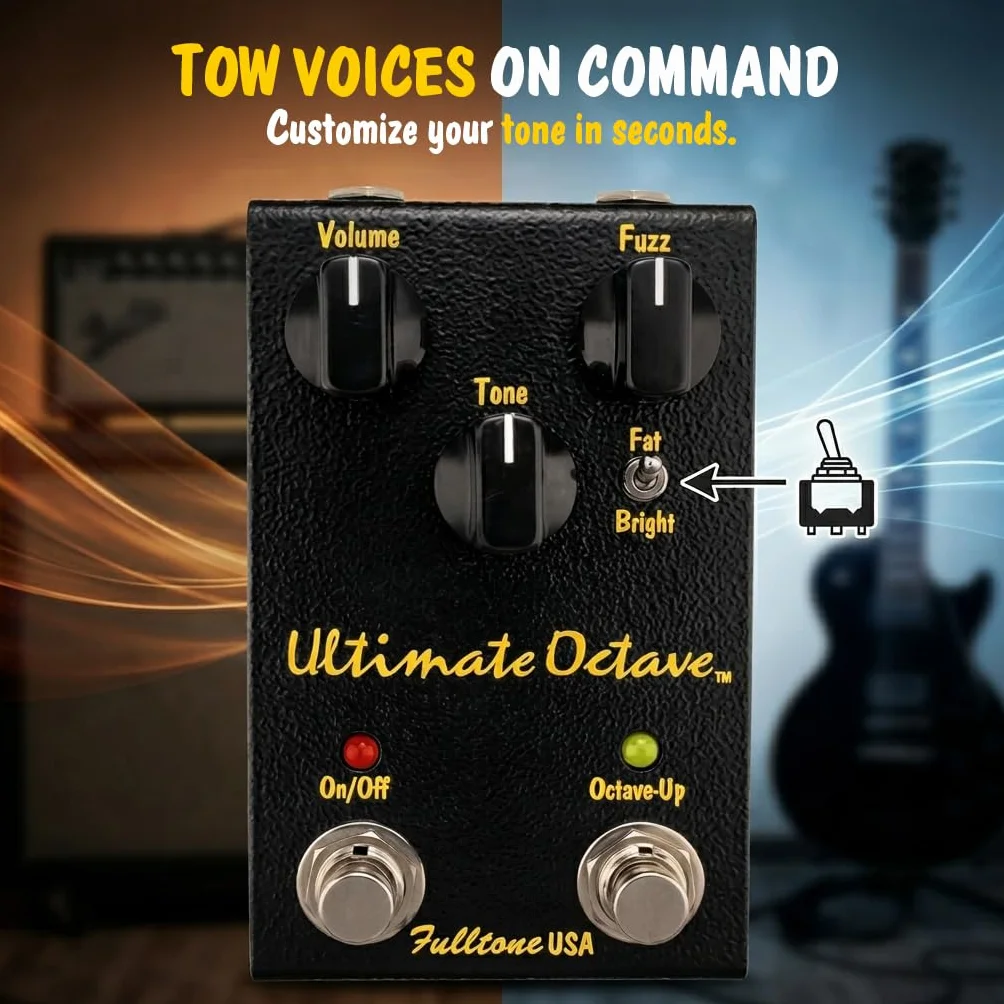 Fulltone Ultimate Pedal de octava de guitarra Fuzz con octava superior, interruptor Fat/Bright, transistor BC108, True Bypass, hecho a mano en EE. UU., negro