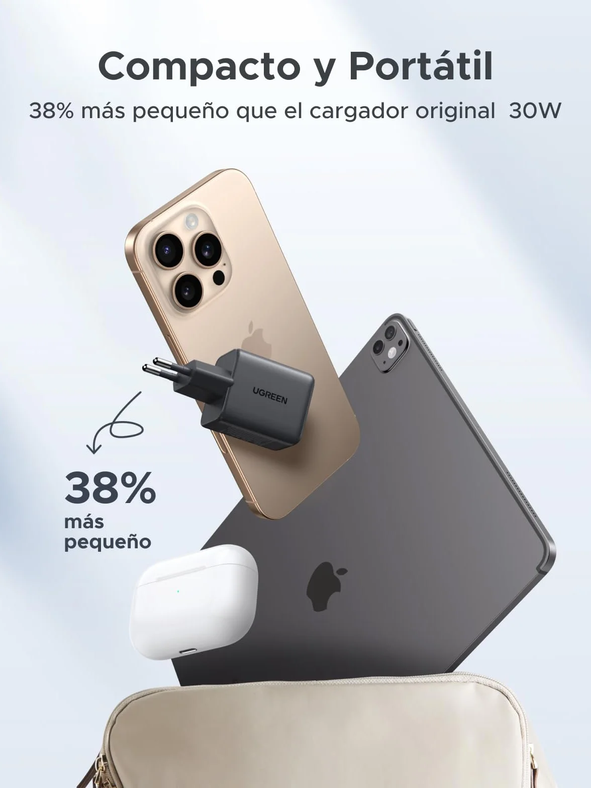 UGREEN Cargador USB C 30W GAN II 3 Puertos Carga Rapida iPhone 17 Pro MAX Air 16 15 14 Galaxy S26 S25 Ultra A57 A76 Pixel 10 9 8 iPad MacBook Air Negro
